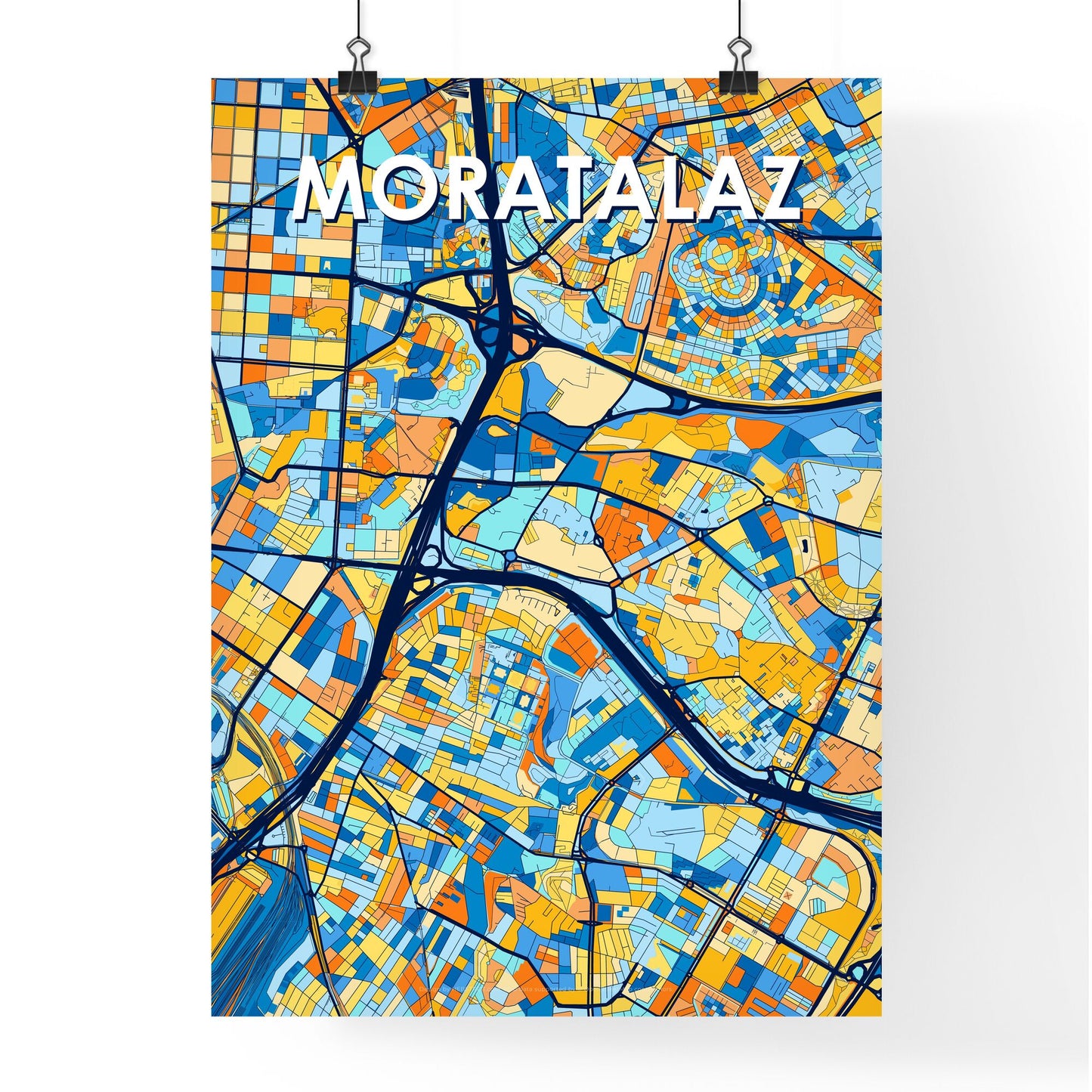 MORATALAZ SPAIN Vibrant Colorful Art Map Poster Blue Orange