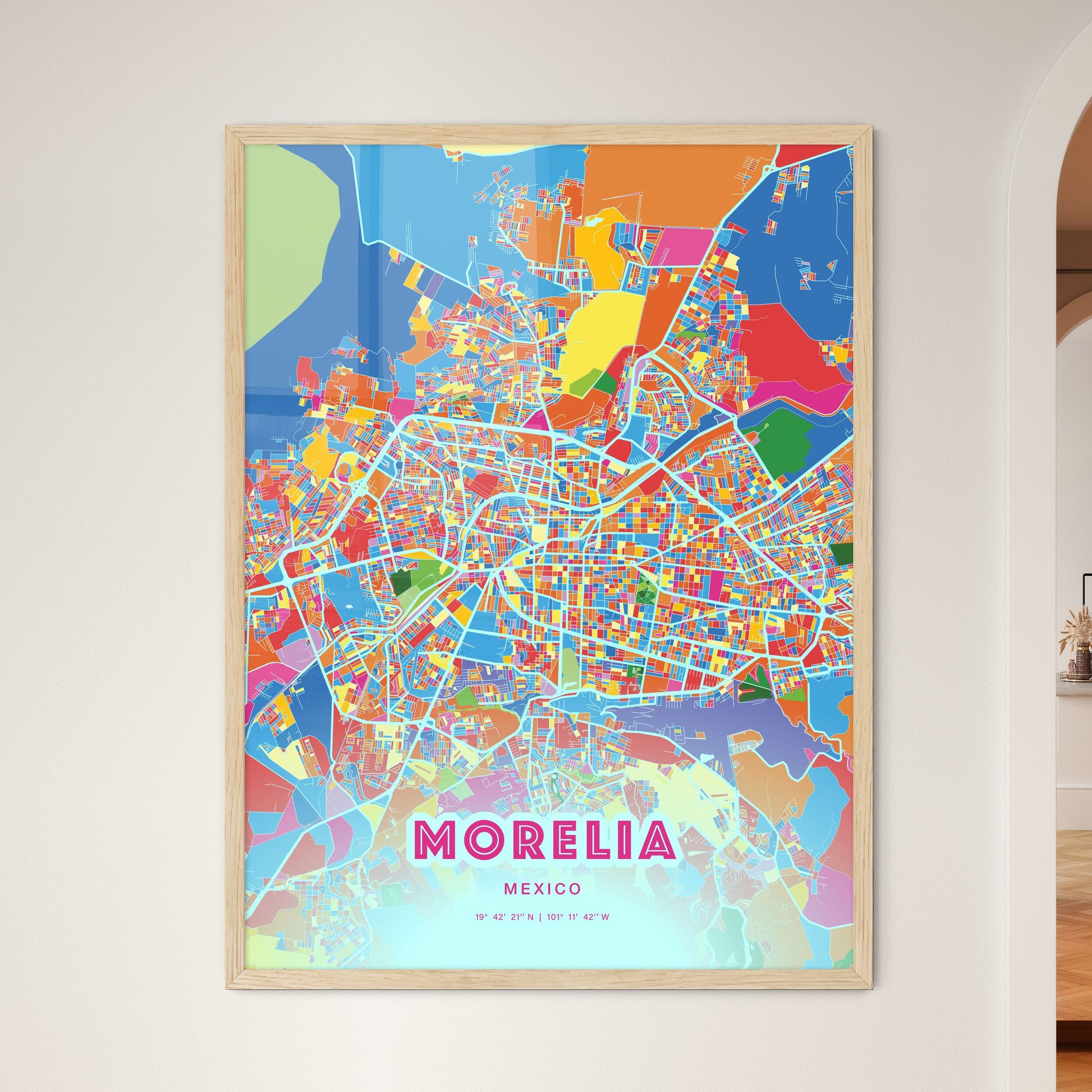 Colorful Morelia Mexico Fine Art Map Crazy Colors