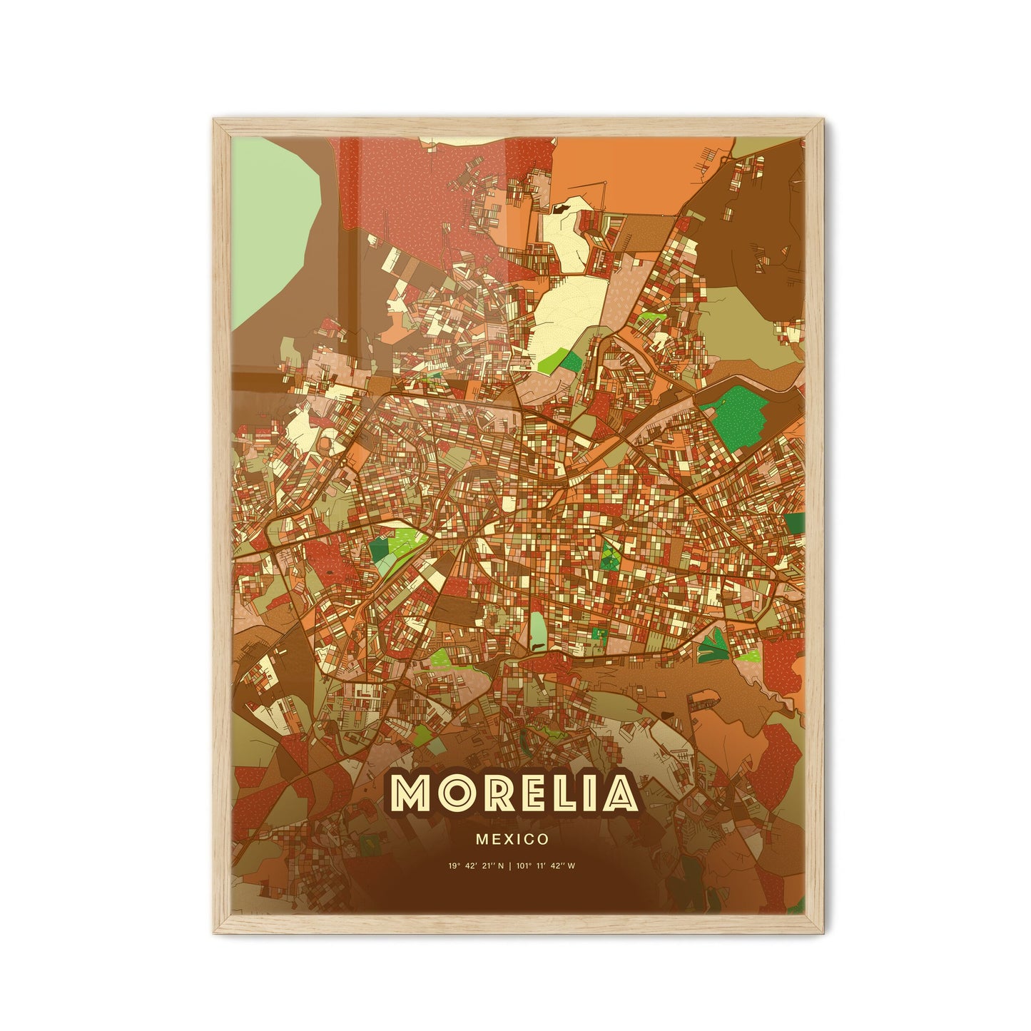 Colorful Morelia Mexico Fine Art Map Farmhouse