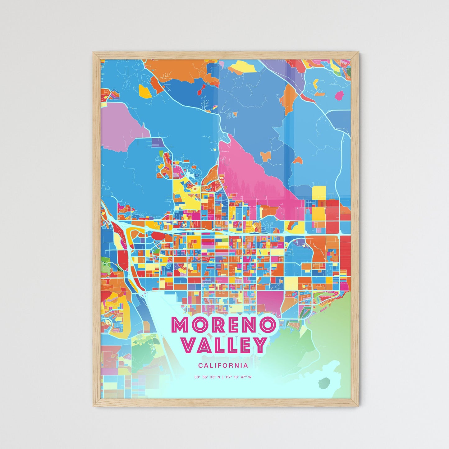 Colorful Moreno Valley California Fine Art Map Crazy Colors