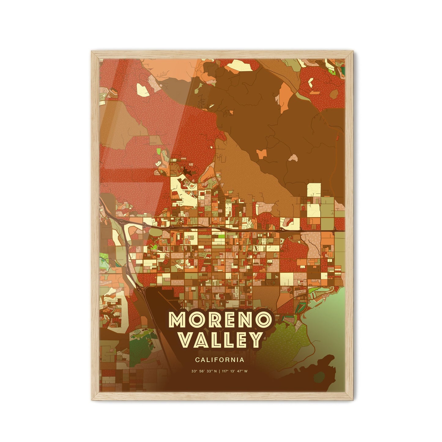 Colorful Moreno Valley California Fine Art Map Farmhouse