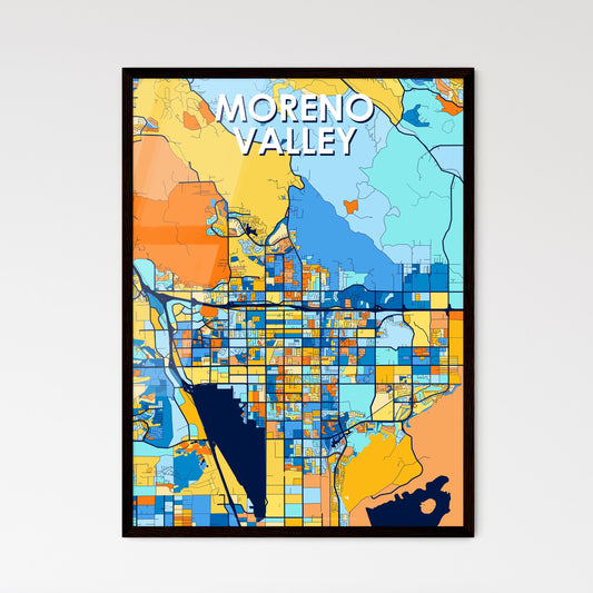 MORENO VALLEY CALIFORNIA Vibrant Colorful Art Map Poster Blue Orange