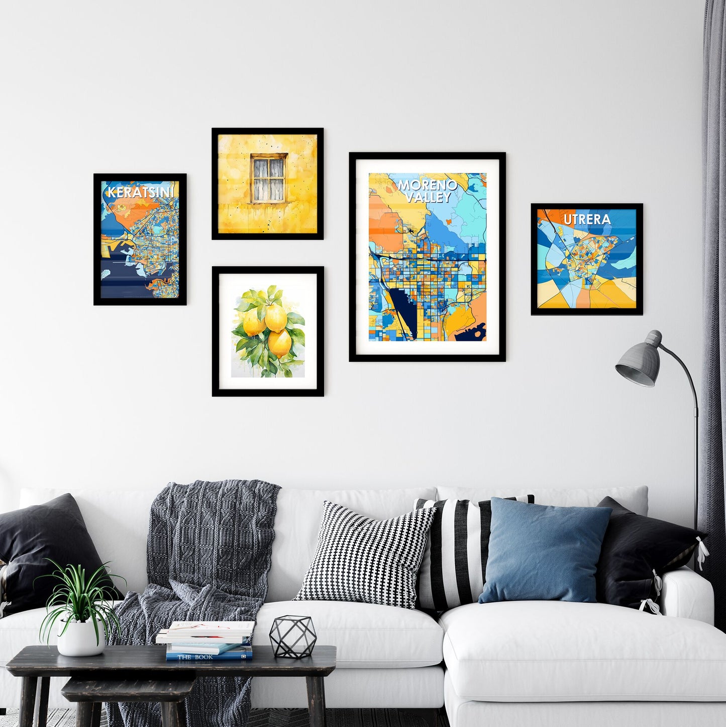 MORENO VALLEY CALIFORNIA Vibrant Colorful Art Map Poster Blue Orange