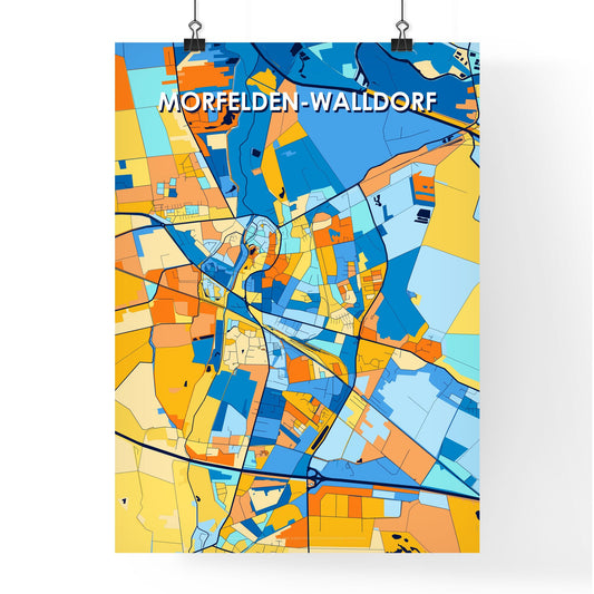 MORFELDEN-WALLDORF GERMANY Vibrant Colorful Art Map Poster Blue Orange