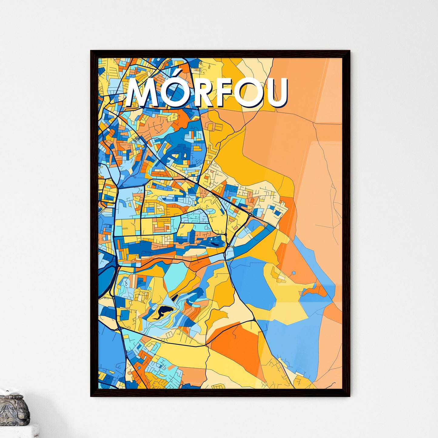 MÓRFOU CYPRUS Vibrant Colorful Art Map Poster Blue Orange