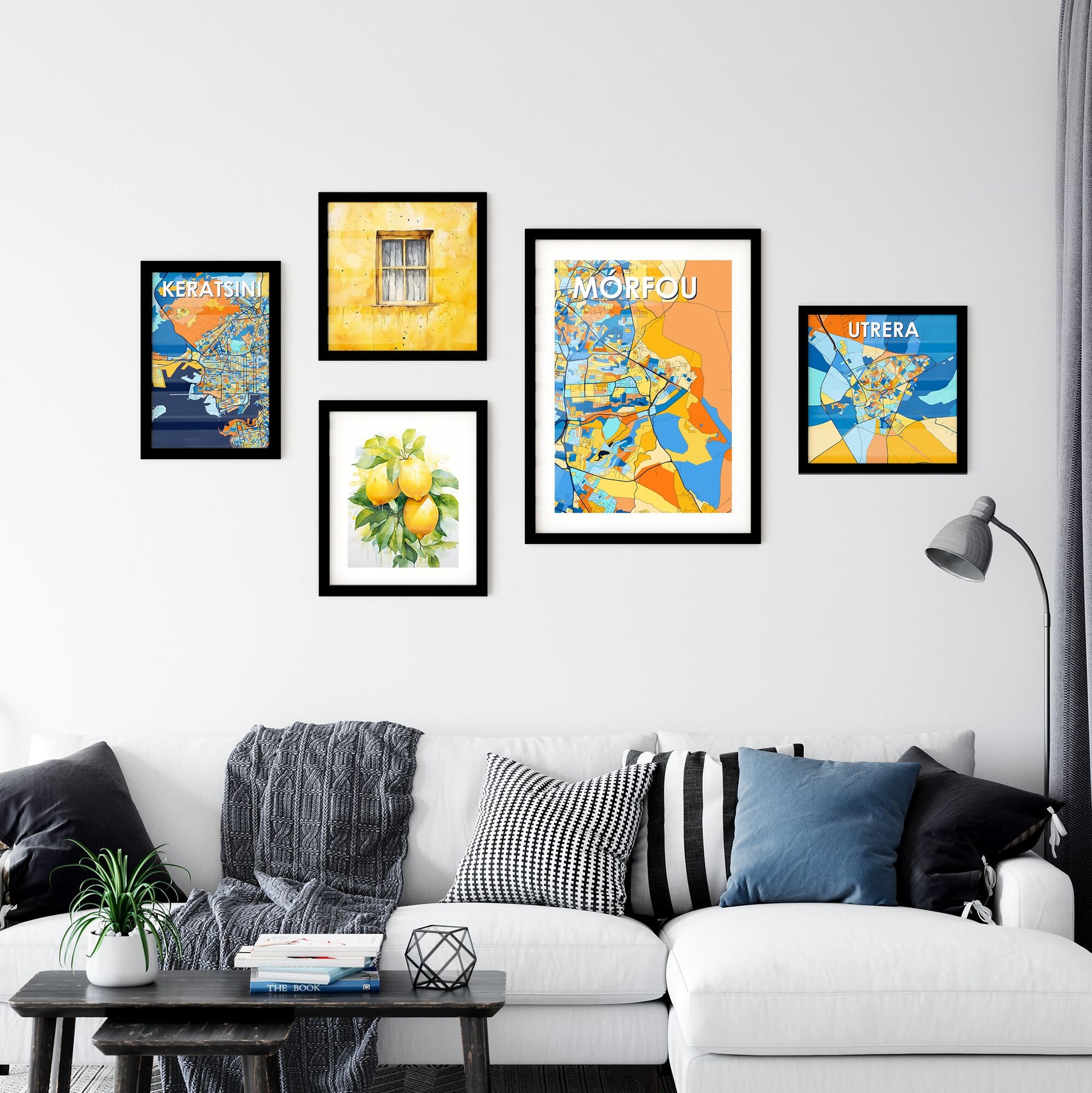 MÓRFOU CYPRUS Vibrant Colorful Art Map Poster Blue Orange