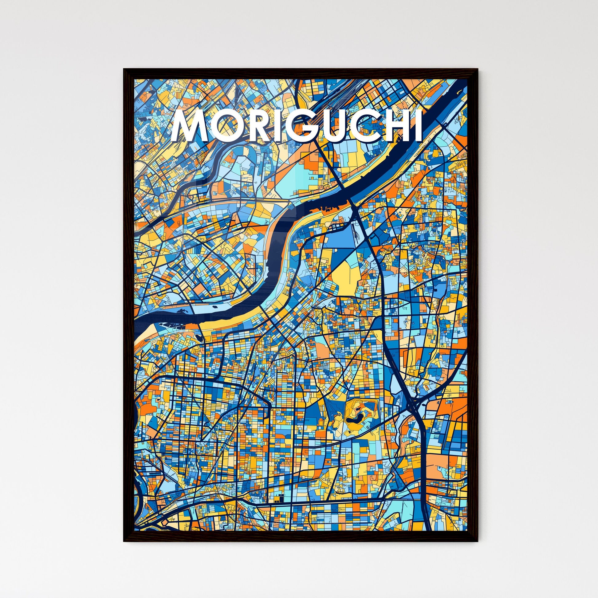 MORIGUCHI JAPAN Vibrant Colorful Art Map Poster Blue Orange