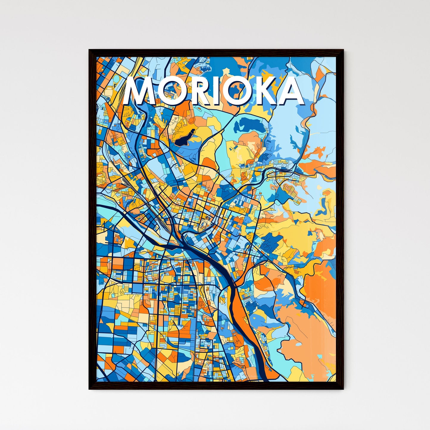 MORIOKA JAPAN Vibrant Colorful Art Map Poster Blue Orange