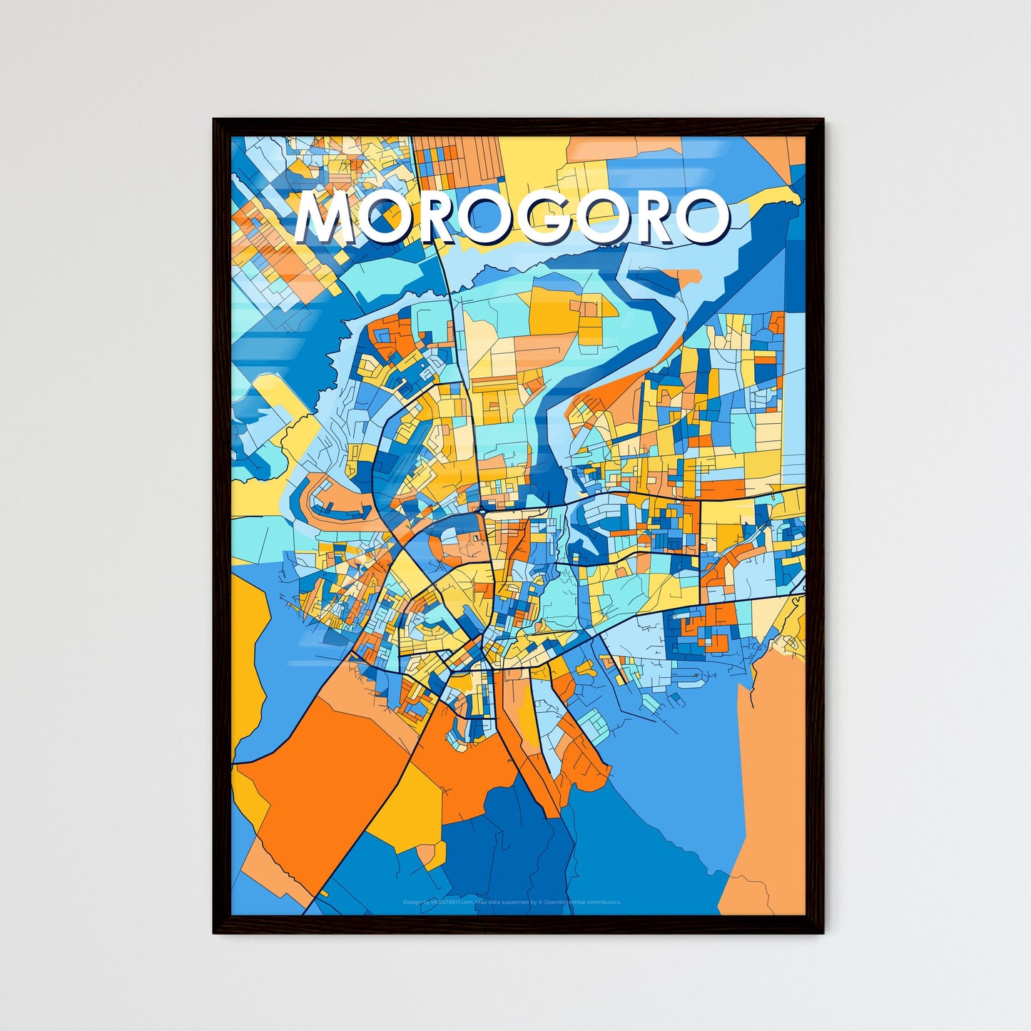 MOROGORO TANZANIA Vibrant Colorful Art Map Poster Blue Orange