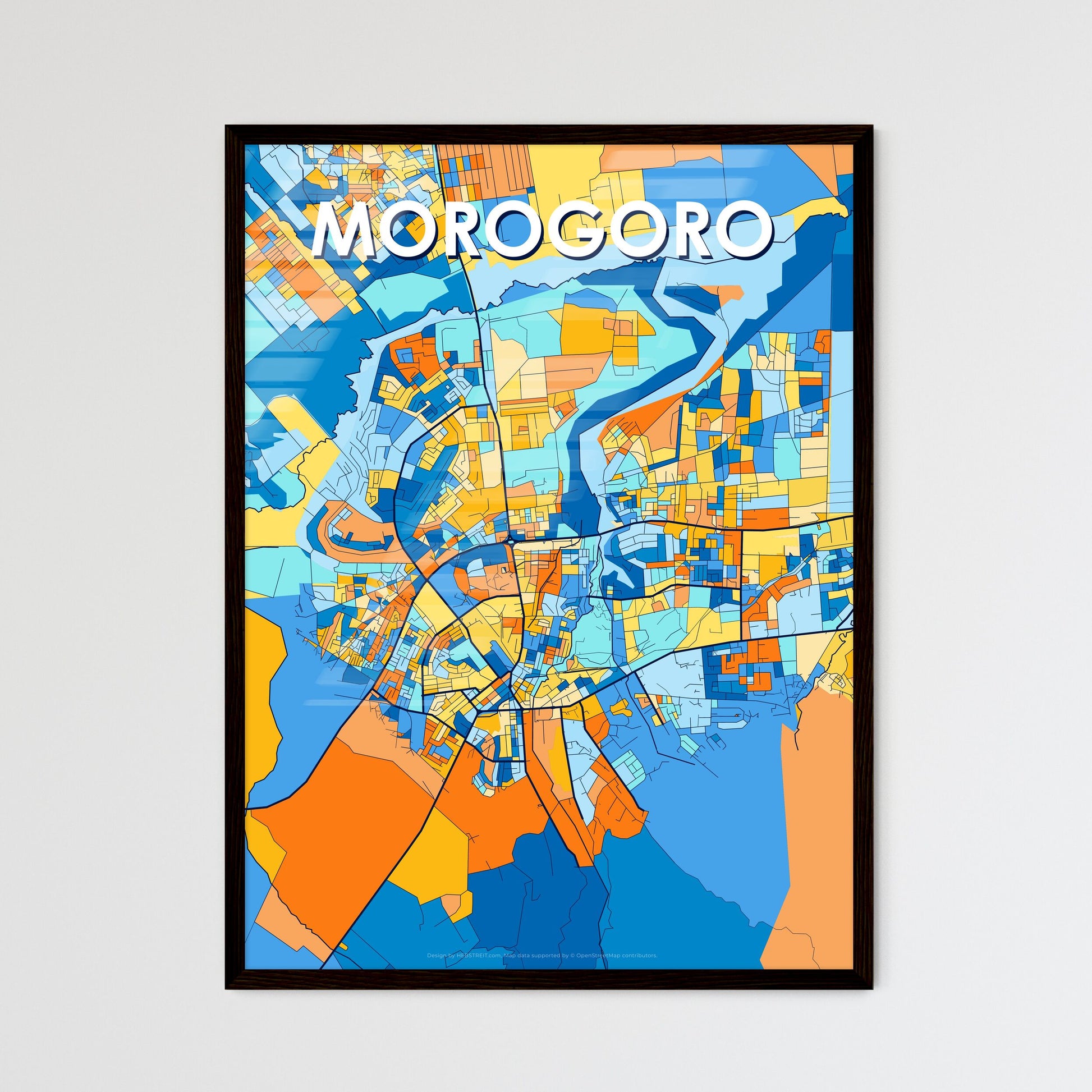 MOROGORO TANZANIA Vibrant Colorful Art Map Poster Blue Orange