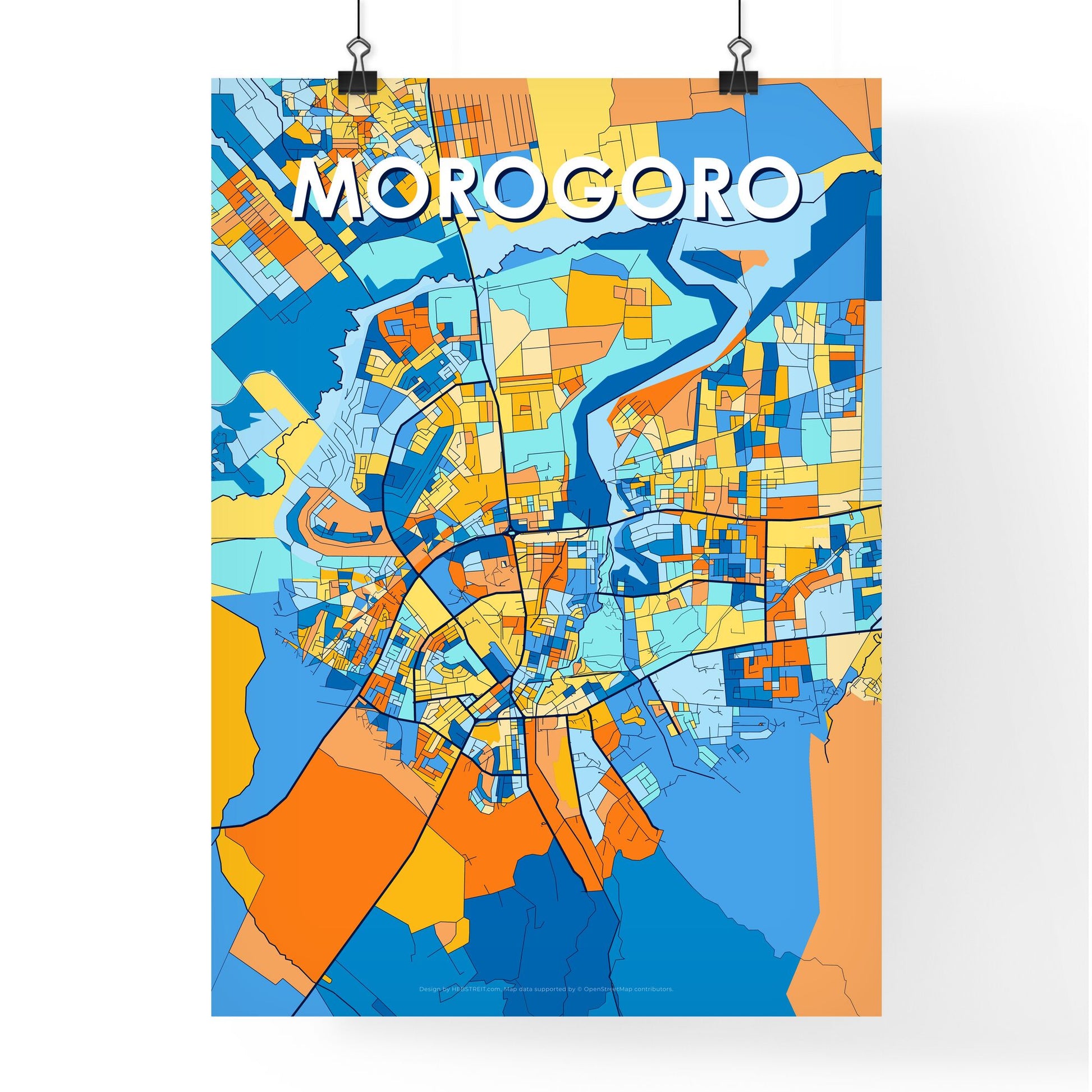 MOROGORO TANZANIA Vibrant Colorful Art Map Poster Blue Orange