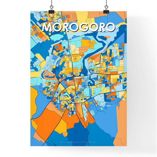 MOROGORO TANZANIA Vibrant Colorful Art Map Poster Blue Orange