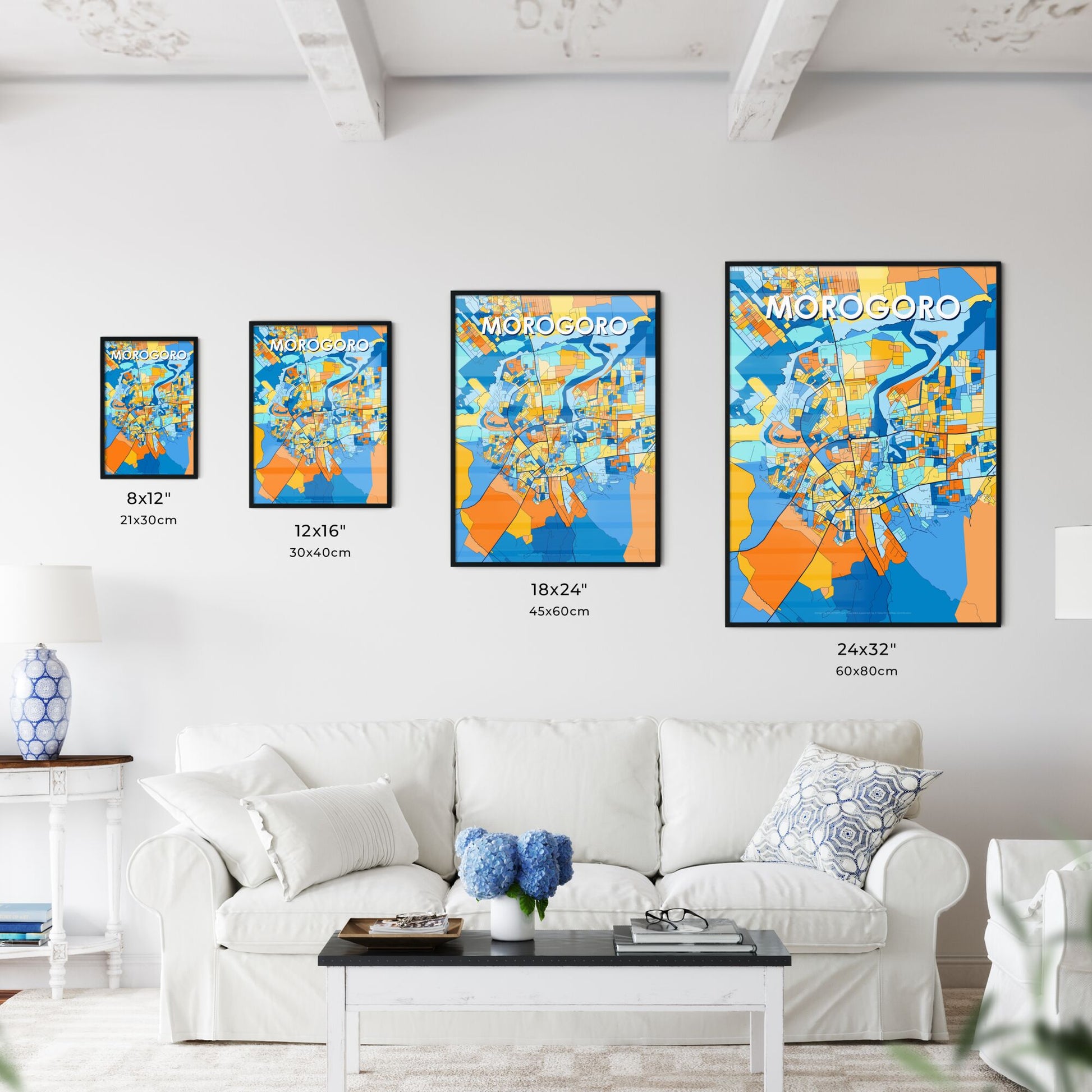 MOROGORO TANZANIA Vibrant Colorful Art Map Poster Blue Orange