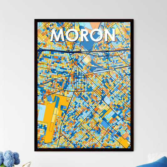 MORON ARGENTINA Vibrant Colorful Art Map Poster Blue Orange