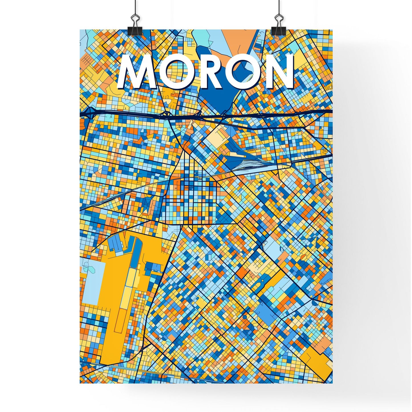 MORON ARGENTINA Vibrant Colorful Art Map Poster Blue Orange