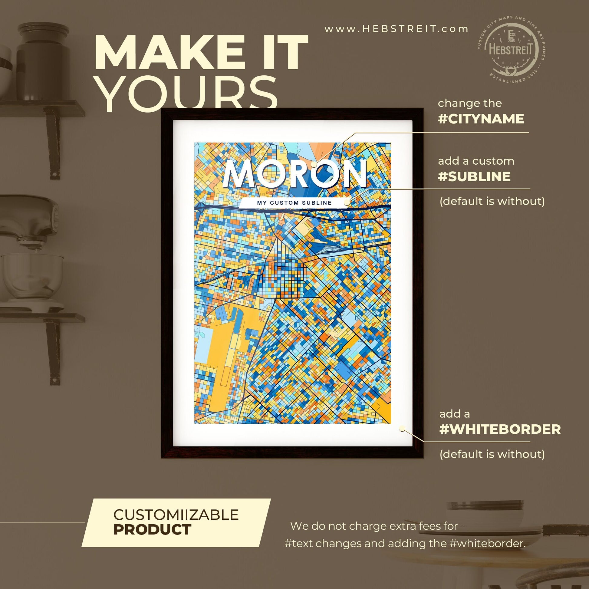 MORON ARGENTINA Vibrant Colorful Art Map Poster Blue Orange