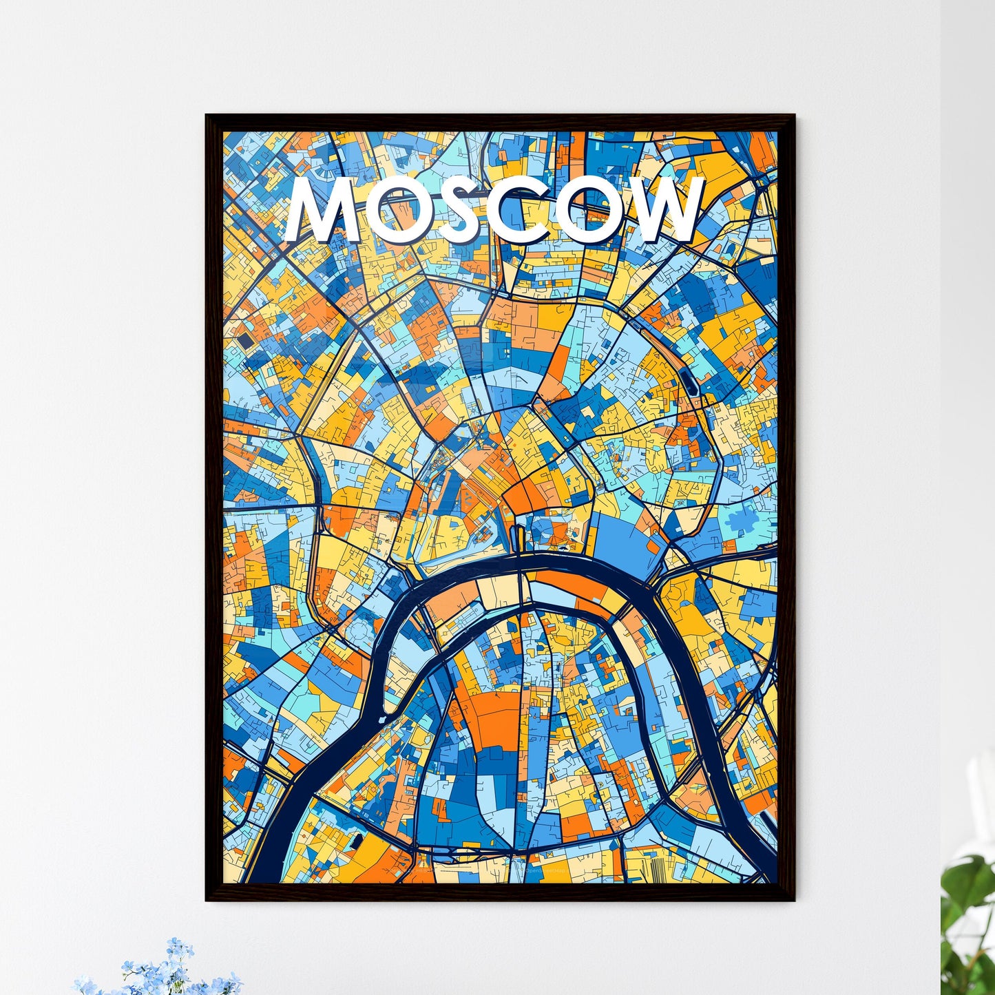 MOSCOW RUSSIA Vibrant Colorful Art Map Poster Blue Orange