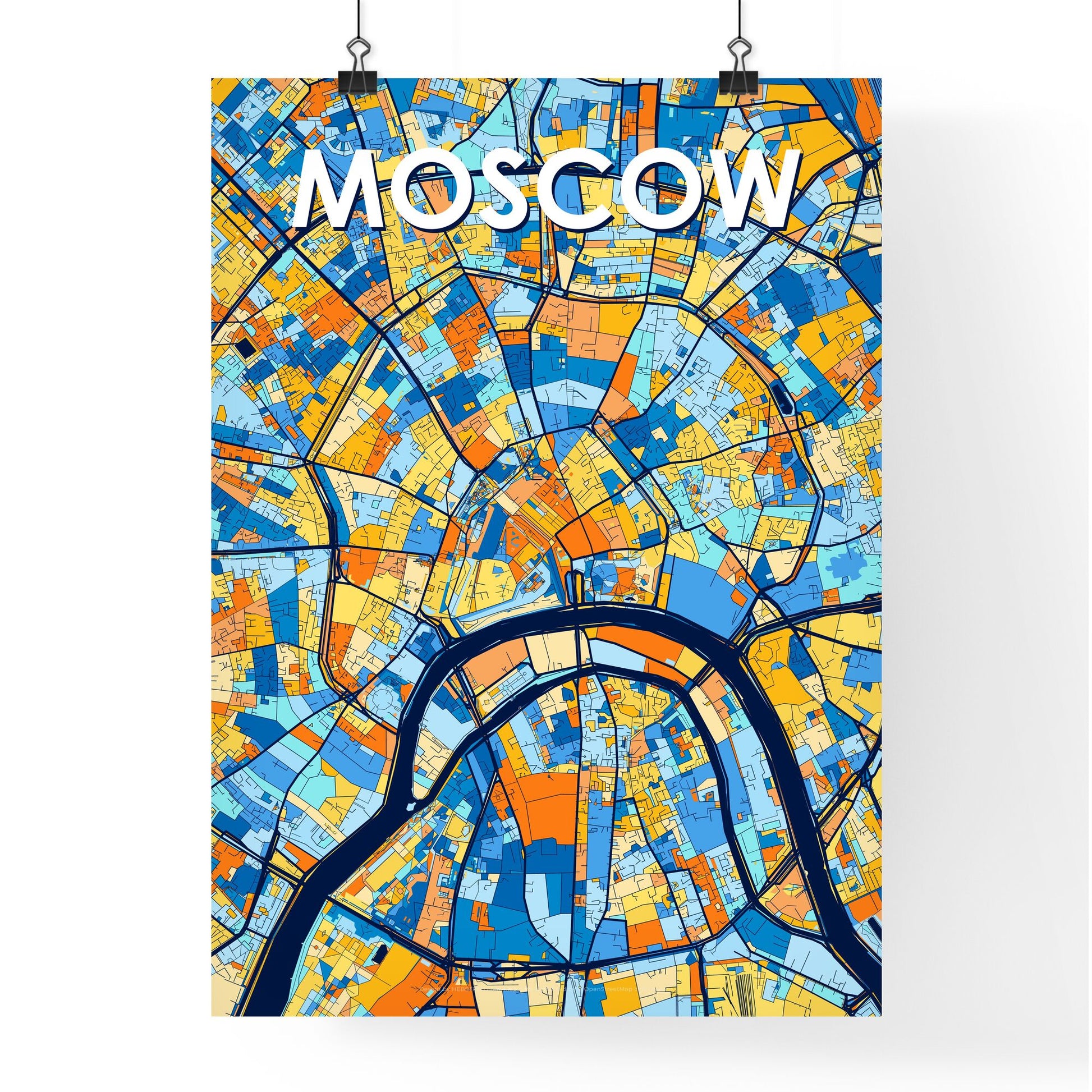 MOSCOW RUSSIA Vibrant Colorful Art Map Poster Blue Orange