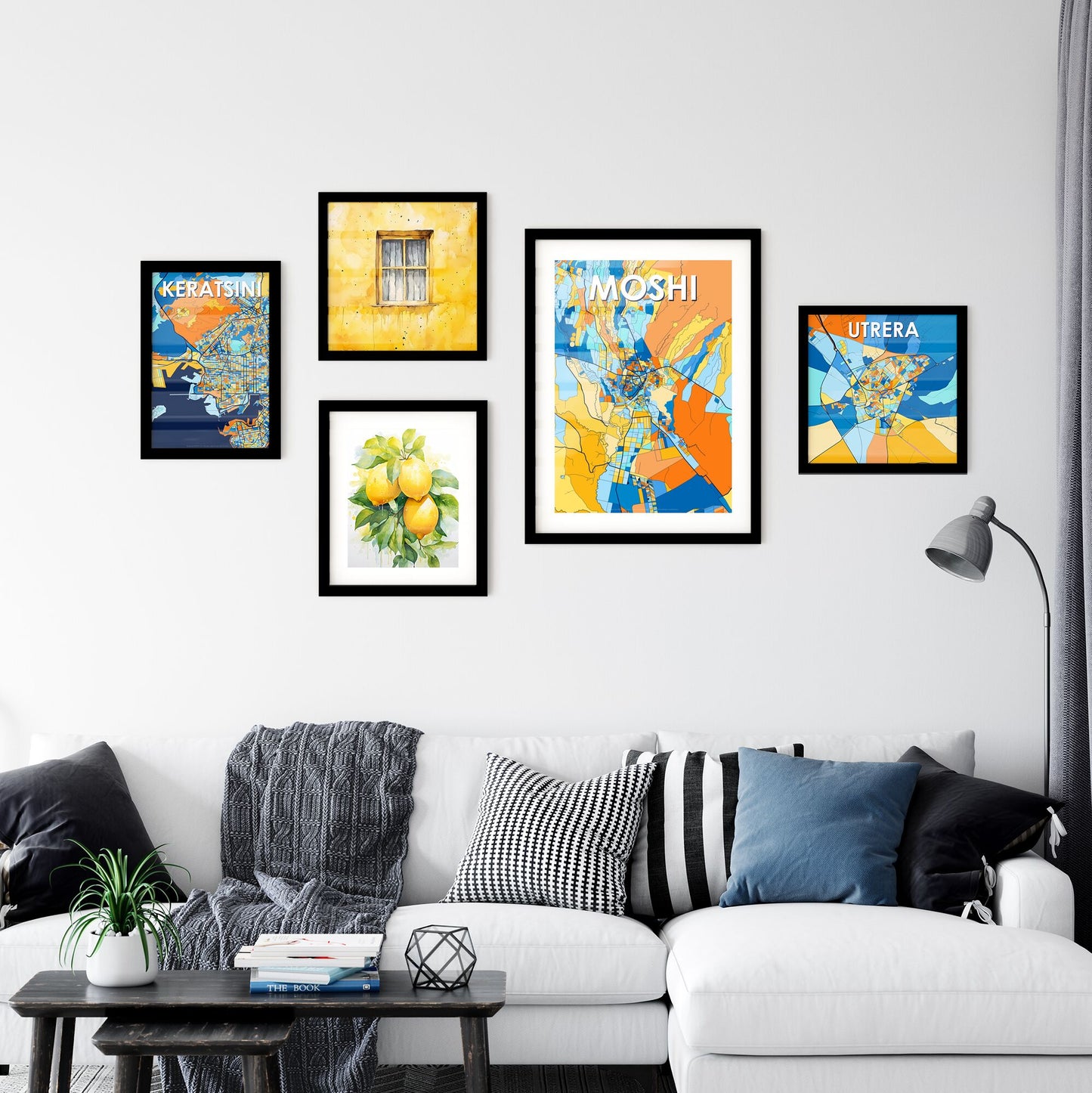 MOSHI TANZANIA Vibrant Colorful Art Map Poster Blue Orange