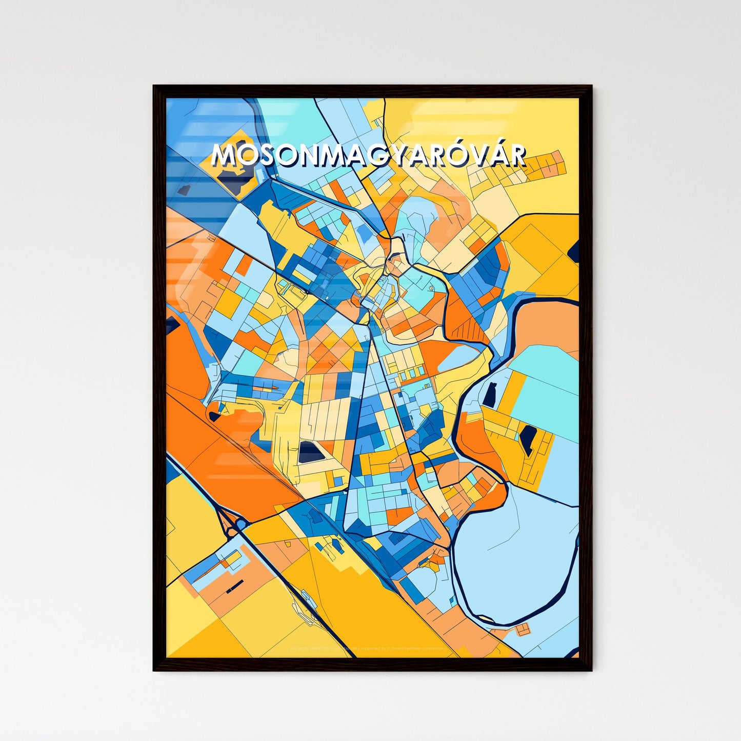 MOSONMAGYARÓVÁR HUNGARY Vibrant Colorful Art Map Poster Blue Orange