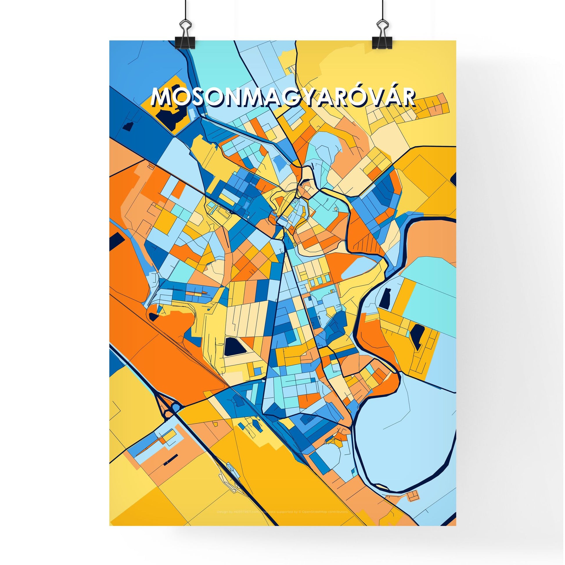 MOSONMAGYARÓVÁR HUNGARY Vibrant Colorful Art Map Poster Blue Orange