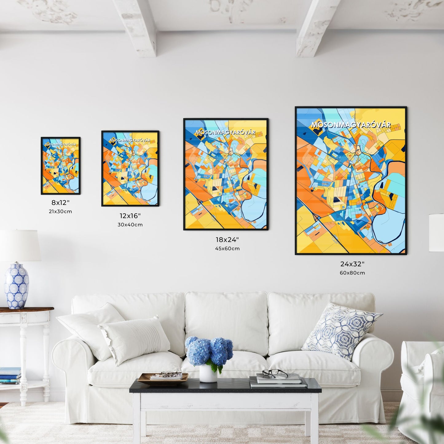 MOSONMAGYARÓVÁR HUNGARY Vibrant Colorful Art Map Poster Blue Orange