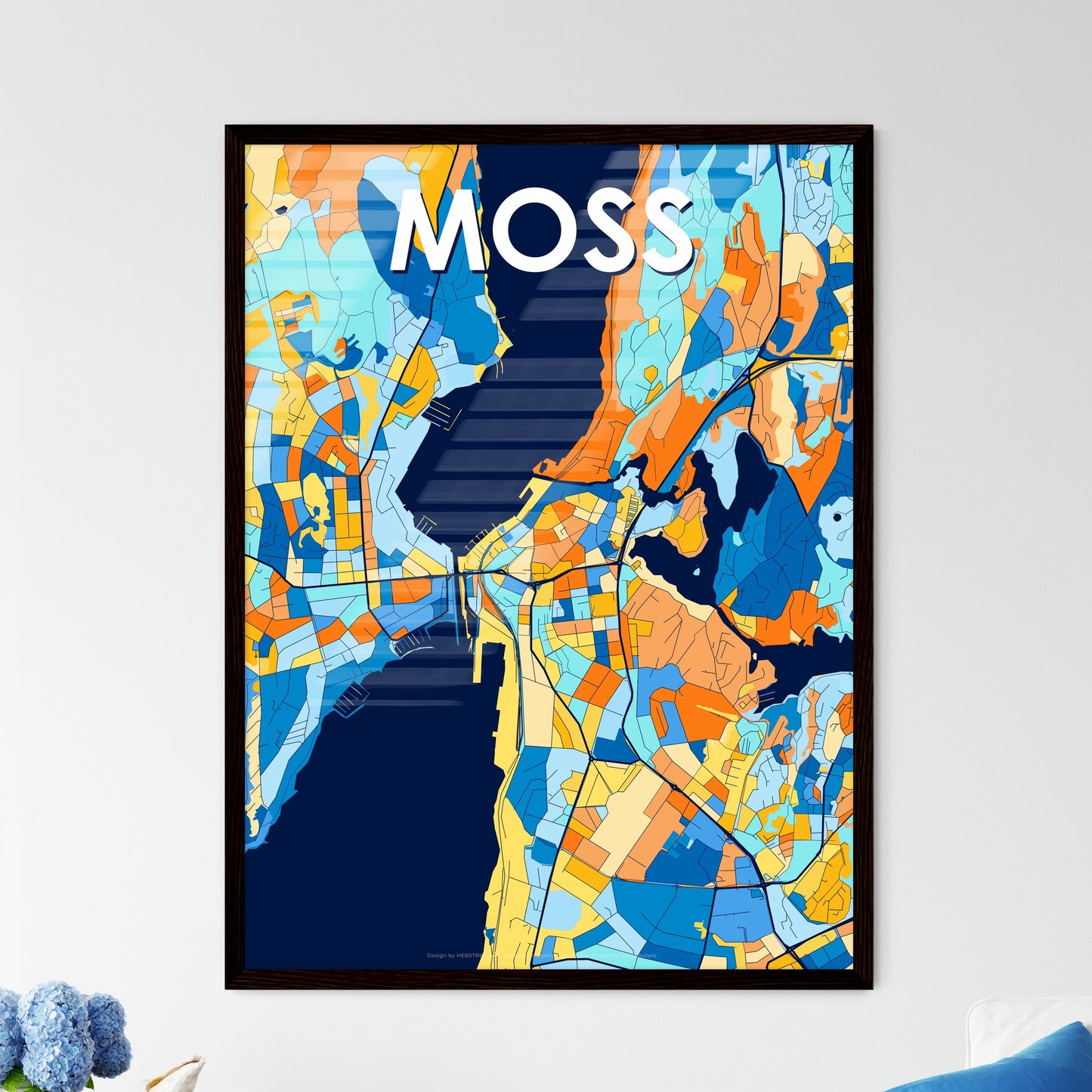 MOSS NORWAY Vibrant Colorful Art Map Poster Blue Orange