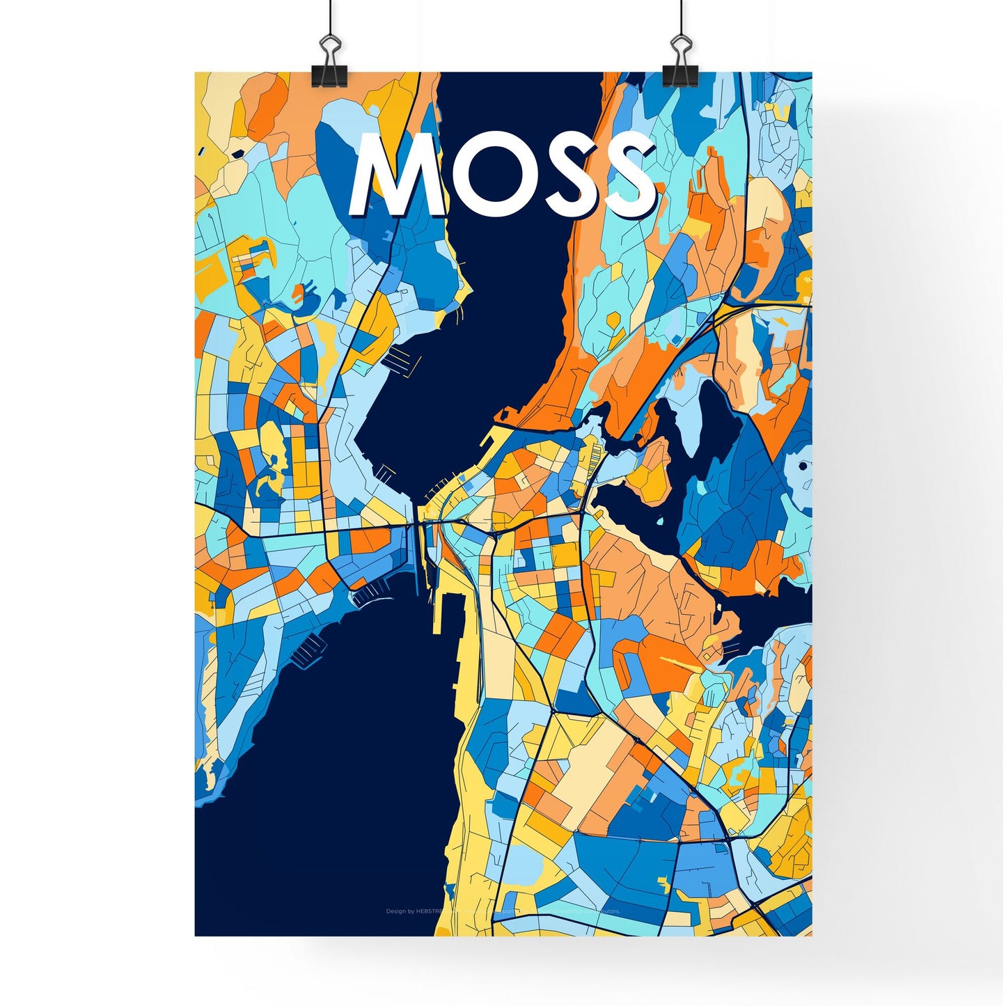 MOSS NORWAY Vibrant Colorful Art Map Poster Blue Orange