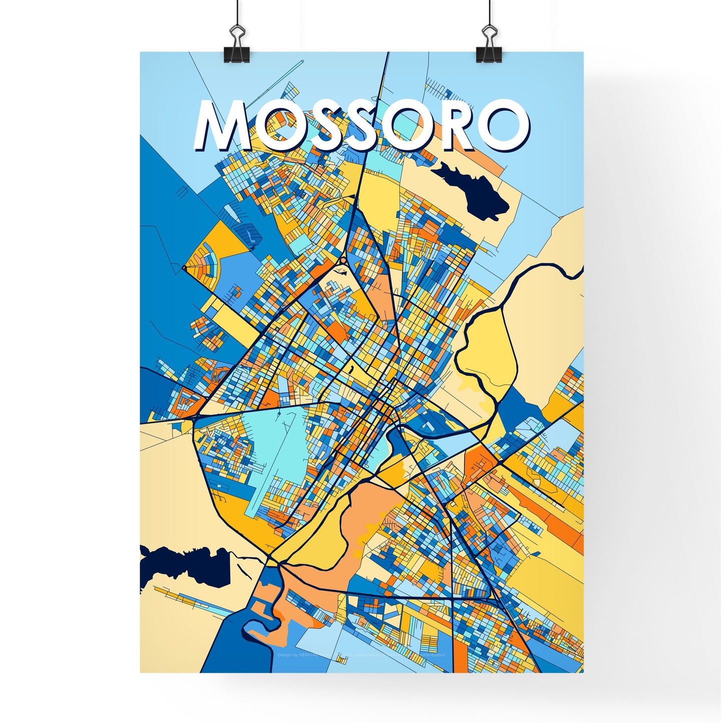 MOSSORO BRAZIL Vibrant Colorful Art Map Poster Blue Orange