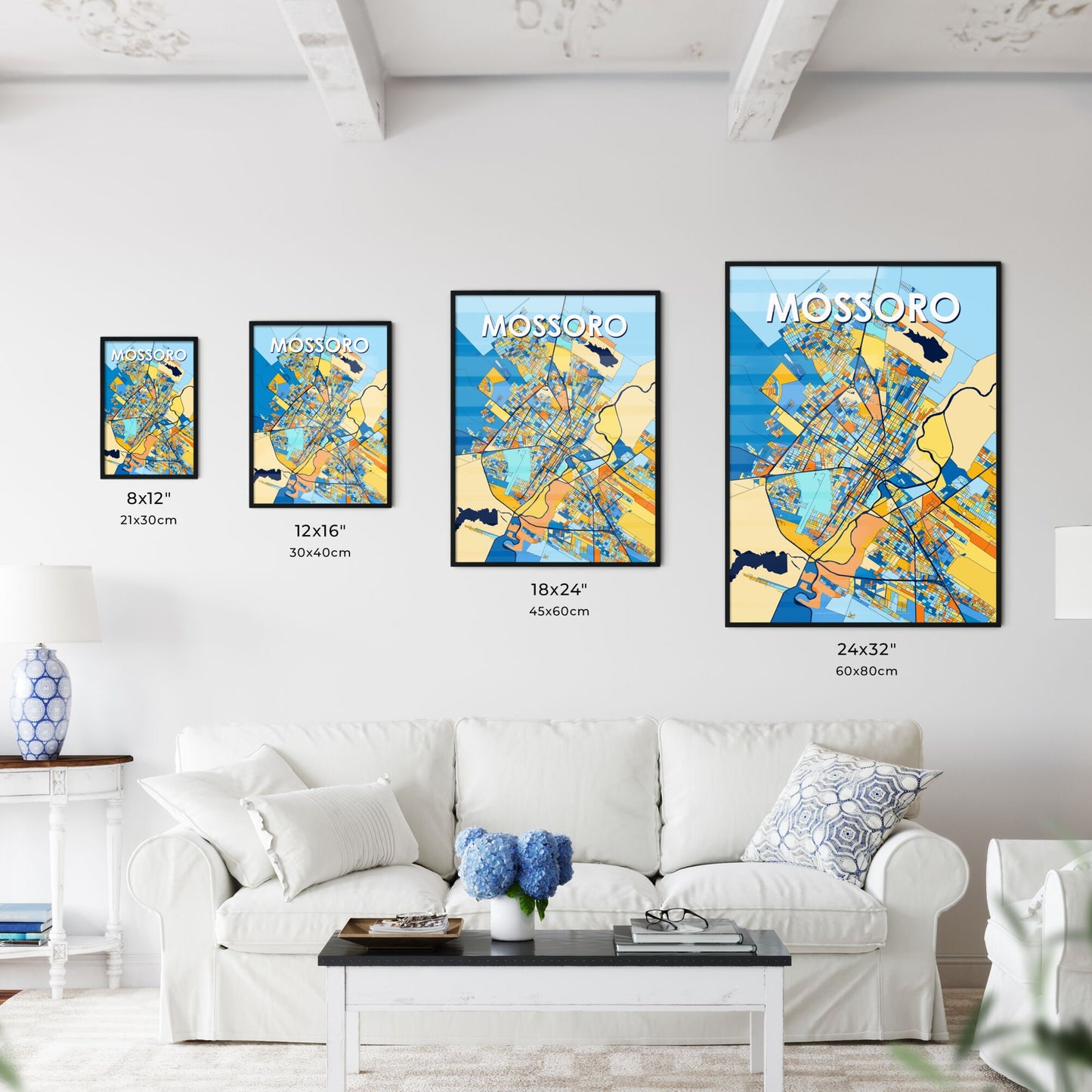 MOSSORO BRAZIL Vibrant Colorful Art Map Poster Blue Orange