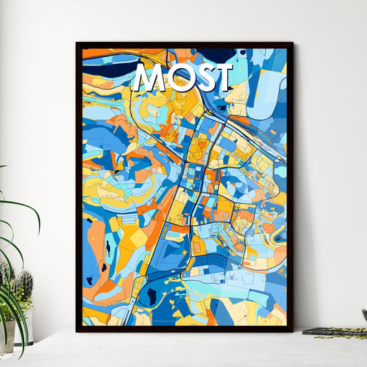 MOST CZECHIA Vibrant Colorful Art Map Poster Blue Orange