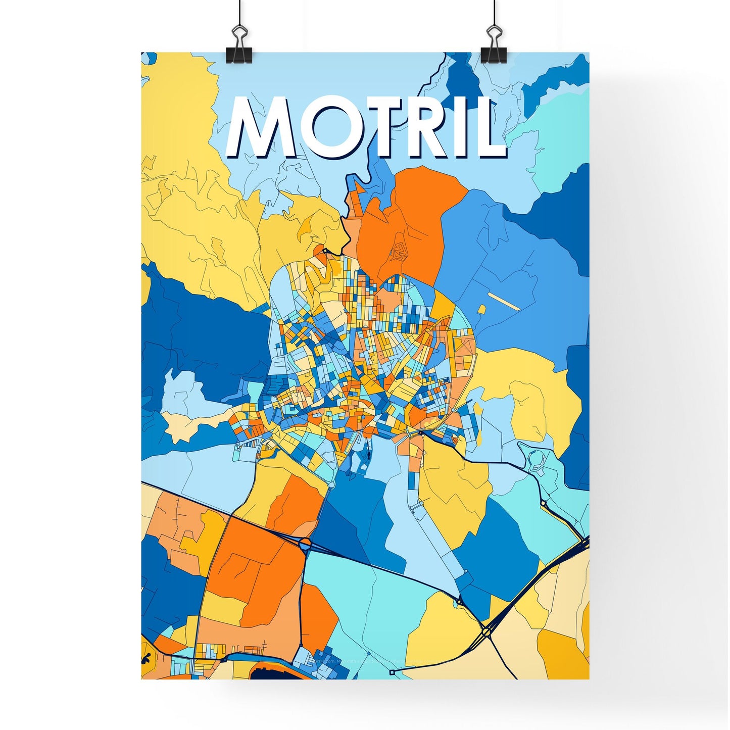 MOTRIL SPAIN Vibrant Colorful Art Map Poster Blue Orange