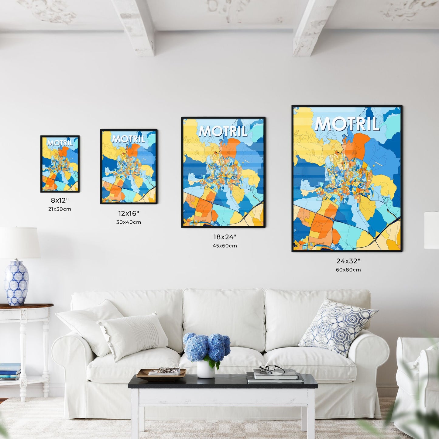 MOTRIL SPAIN Vibrant Colorful Art Map Poster Blue Orange