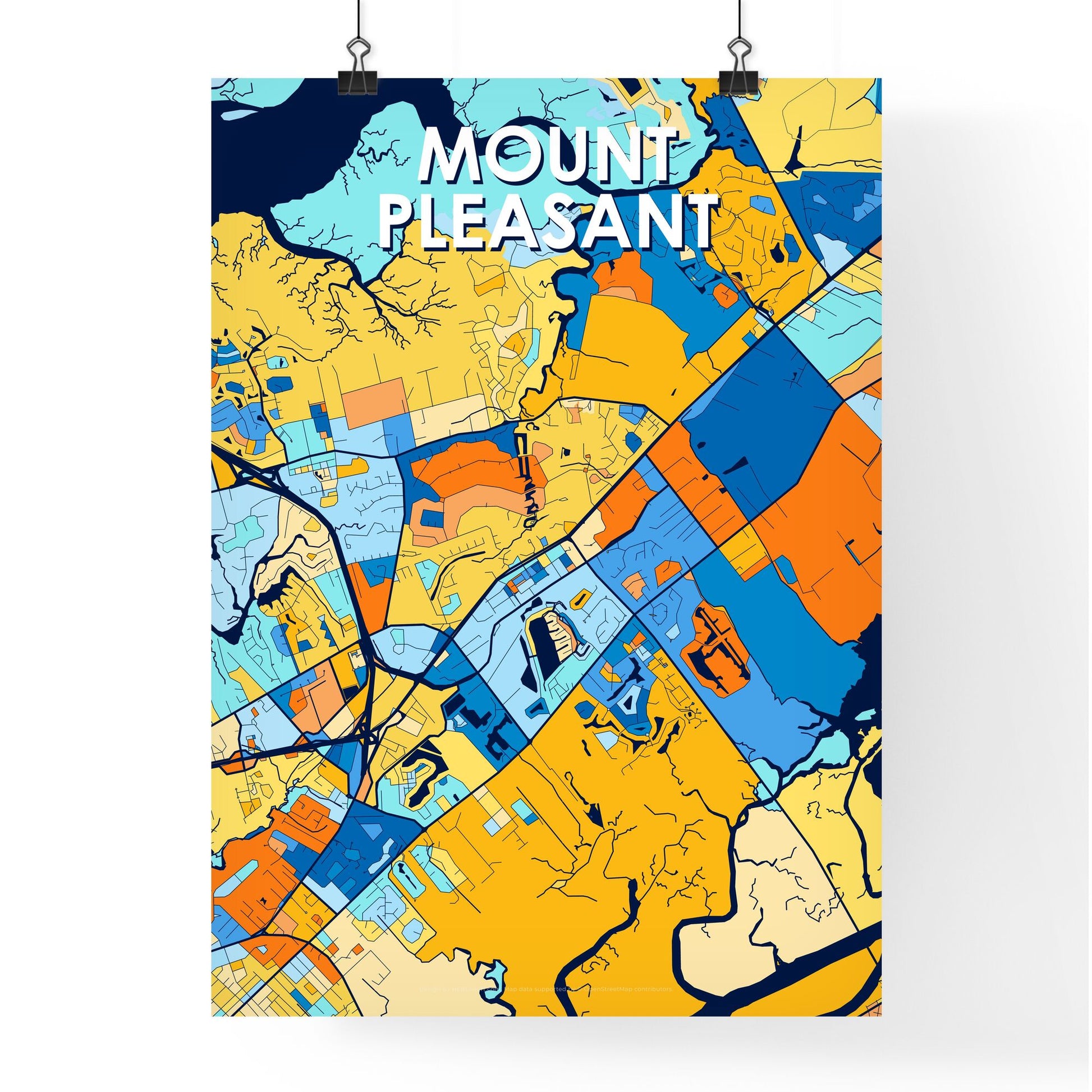 MOUNT PLEASANT SOUTH CAROLINA Vibrant Colorful Art Map Poster Blue Orange