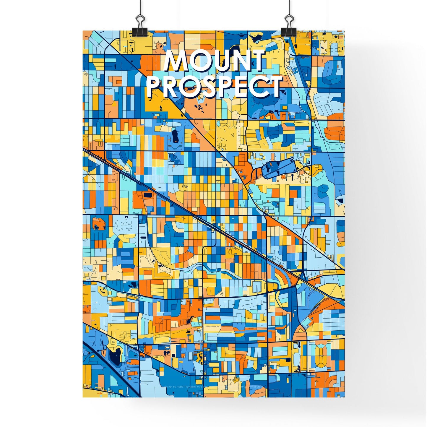 MOUNT PROSPECT ILLINOIS Vibrant Colorful Art Map Poster Blue Orange