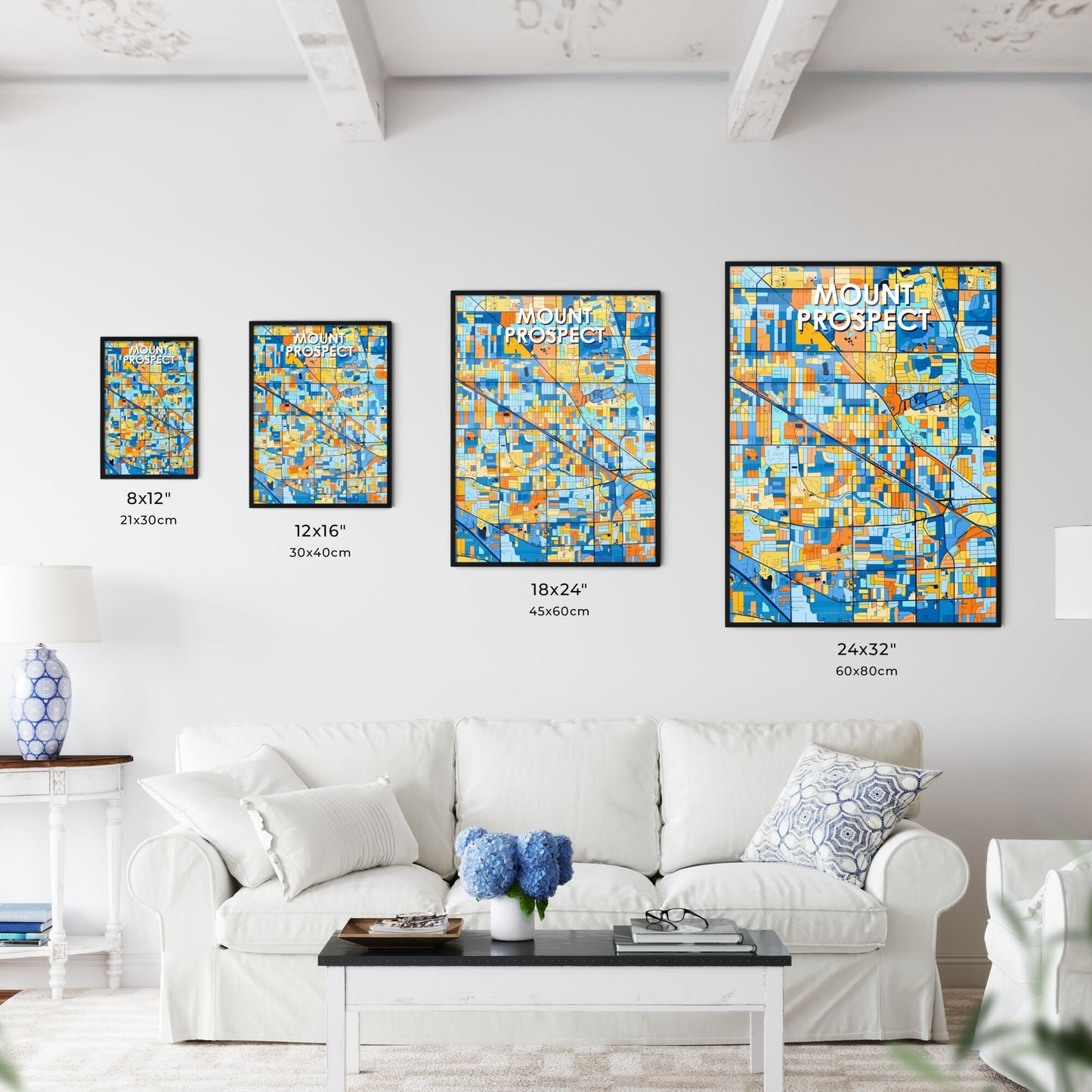 MOUNT PROSPECT ILLINOIS Vibrant Colorful Art Map Poster Blue Orange