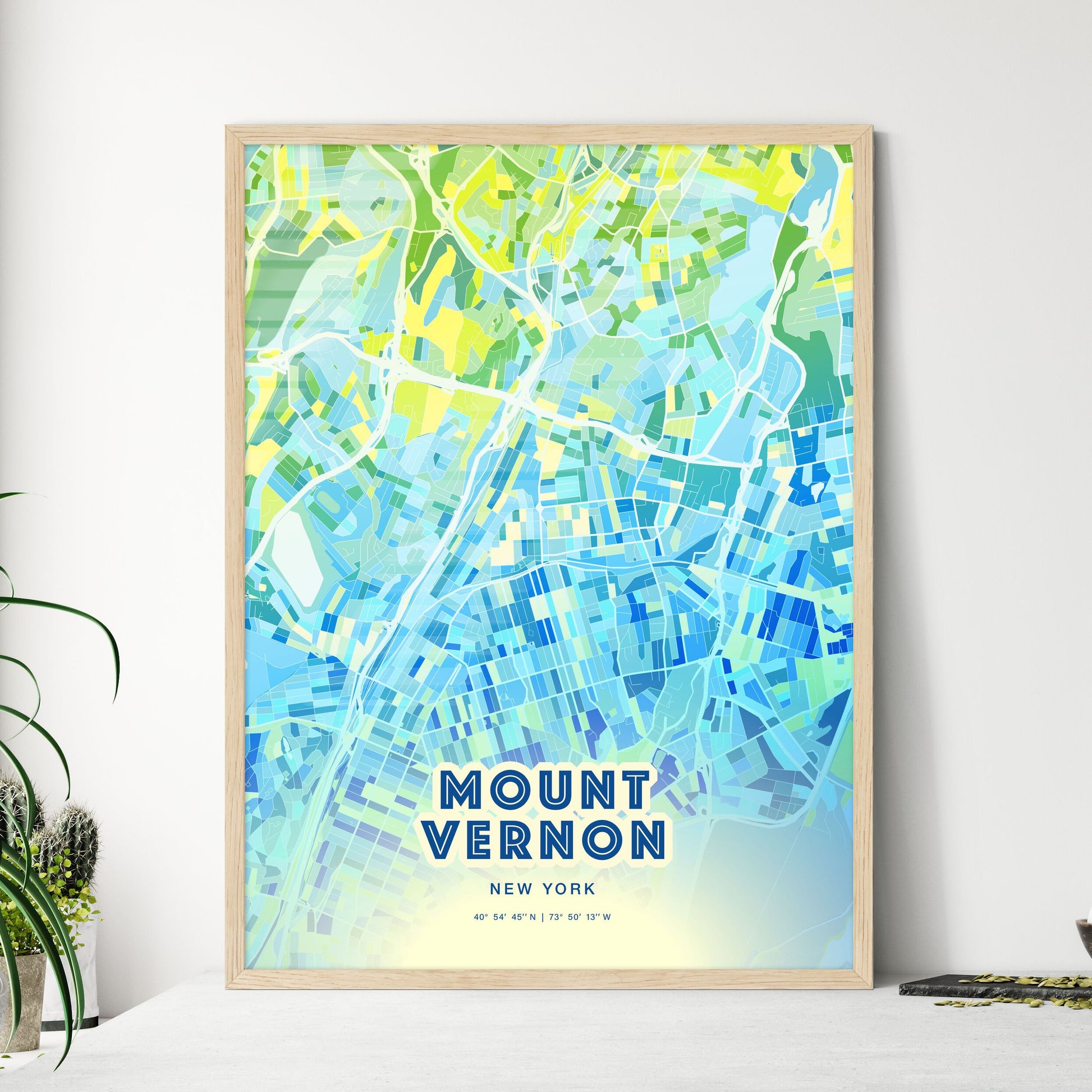 Colorful Mount Vernon New York Fine Art Map Cool Blue