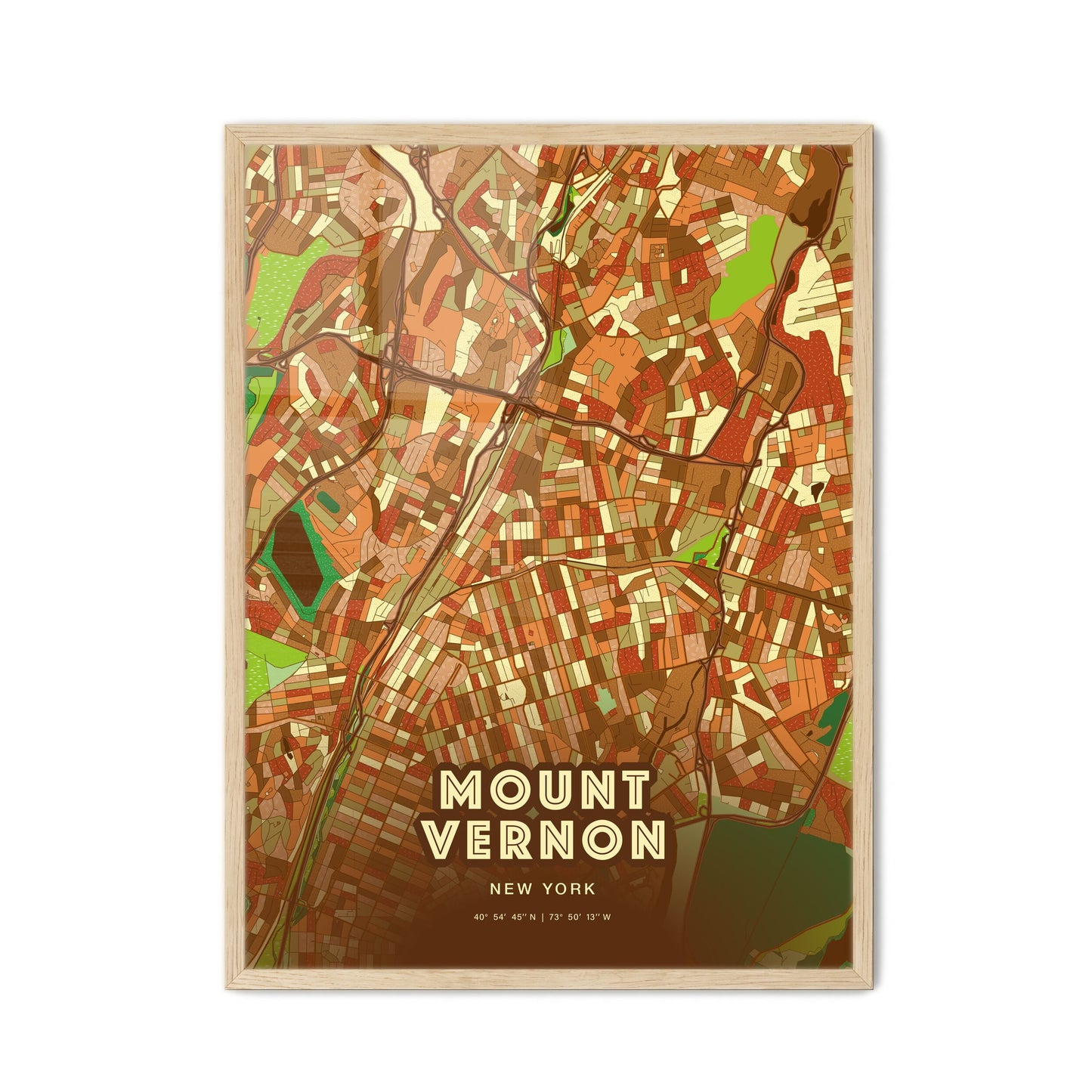 Colorful Mount Vernon New York Fine Art Map Farmhouse