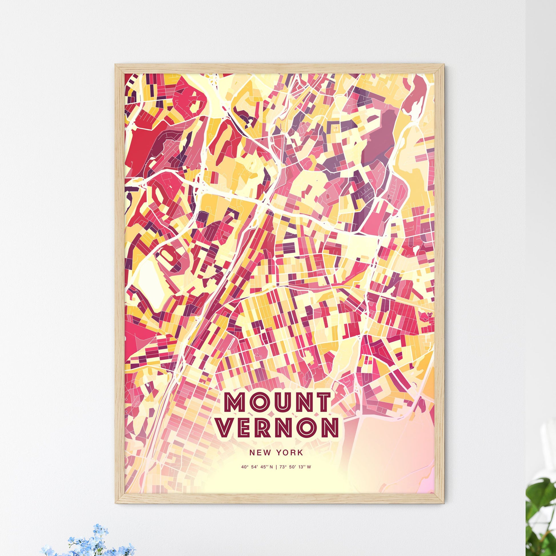 Colorful Mount Vernon New York Fine Art Map Hot Red