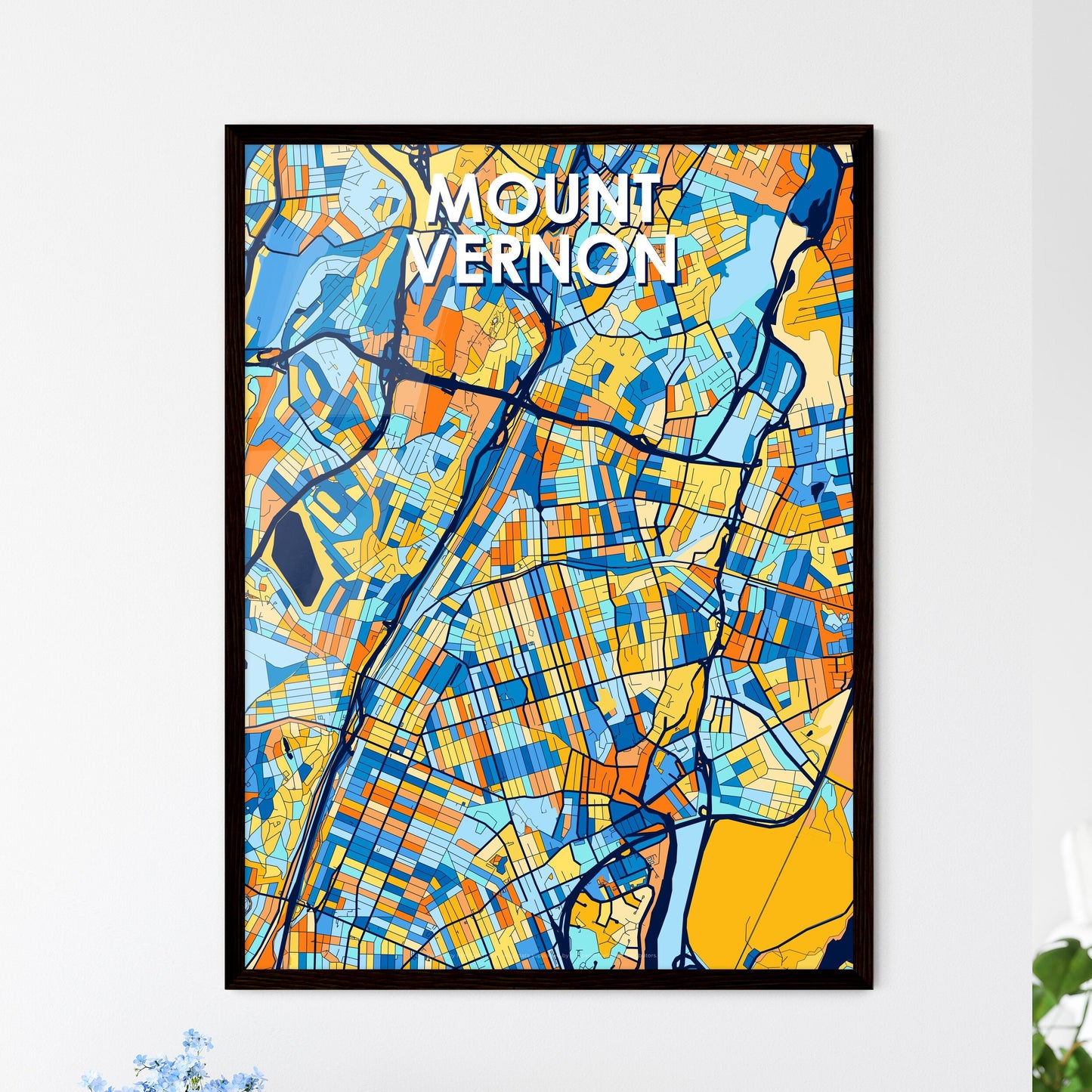 MOUNT VERNON NEW YORK Vibrant Colorful Art Map Poster Blue Orange