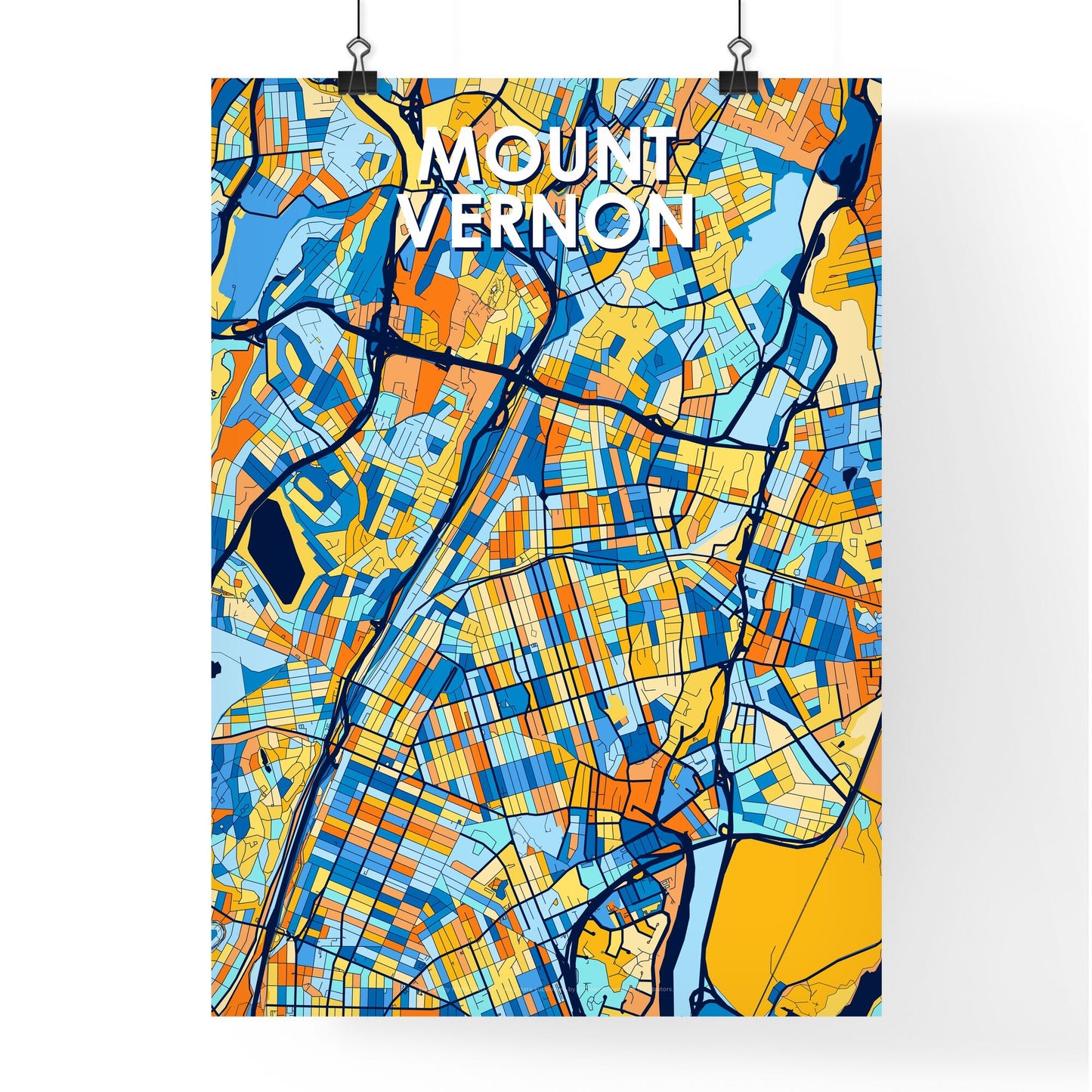 MOUNT VERNON NEW YORK Vibrant Colorful Art Map Poster Blue Orange