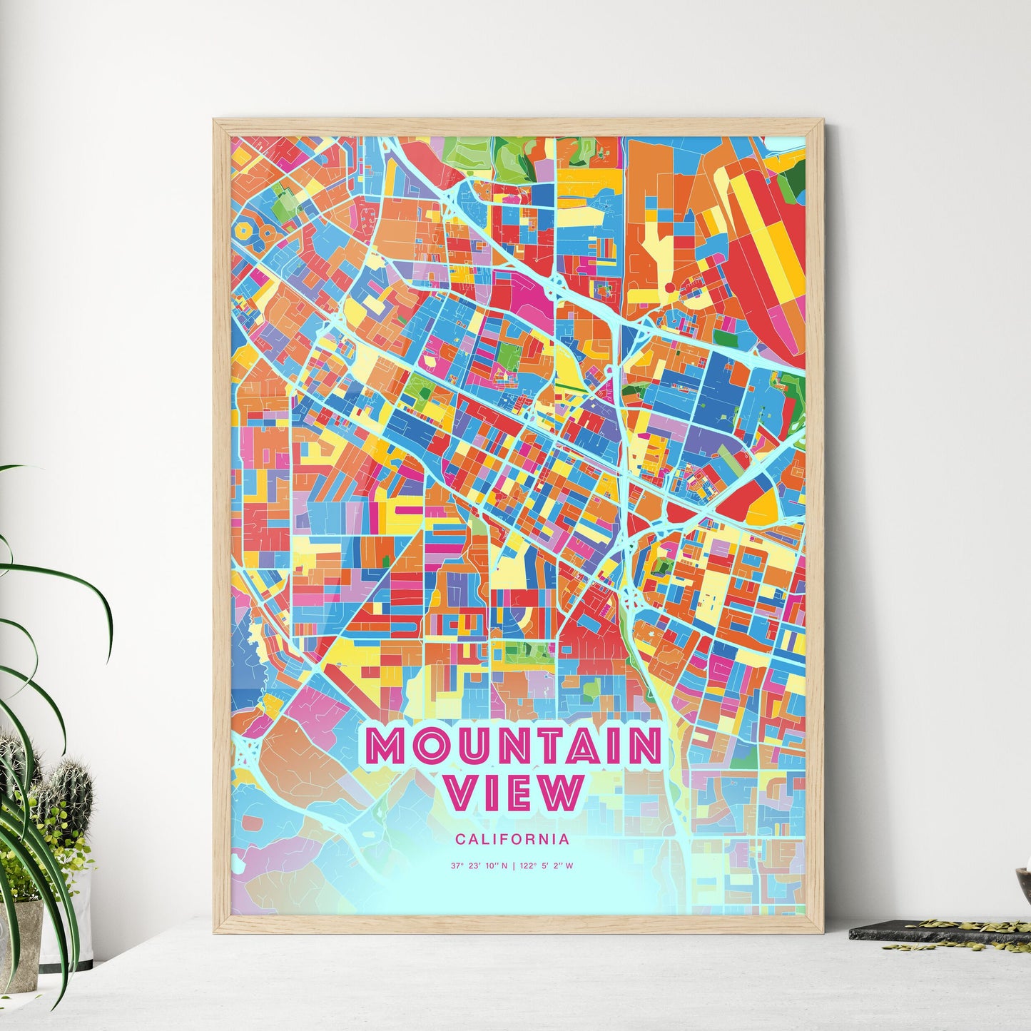 Colorful Mountain View California Fine Art Map Crazy Colors