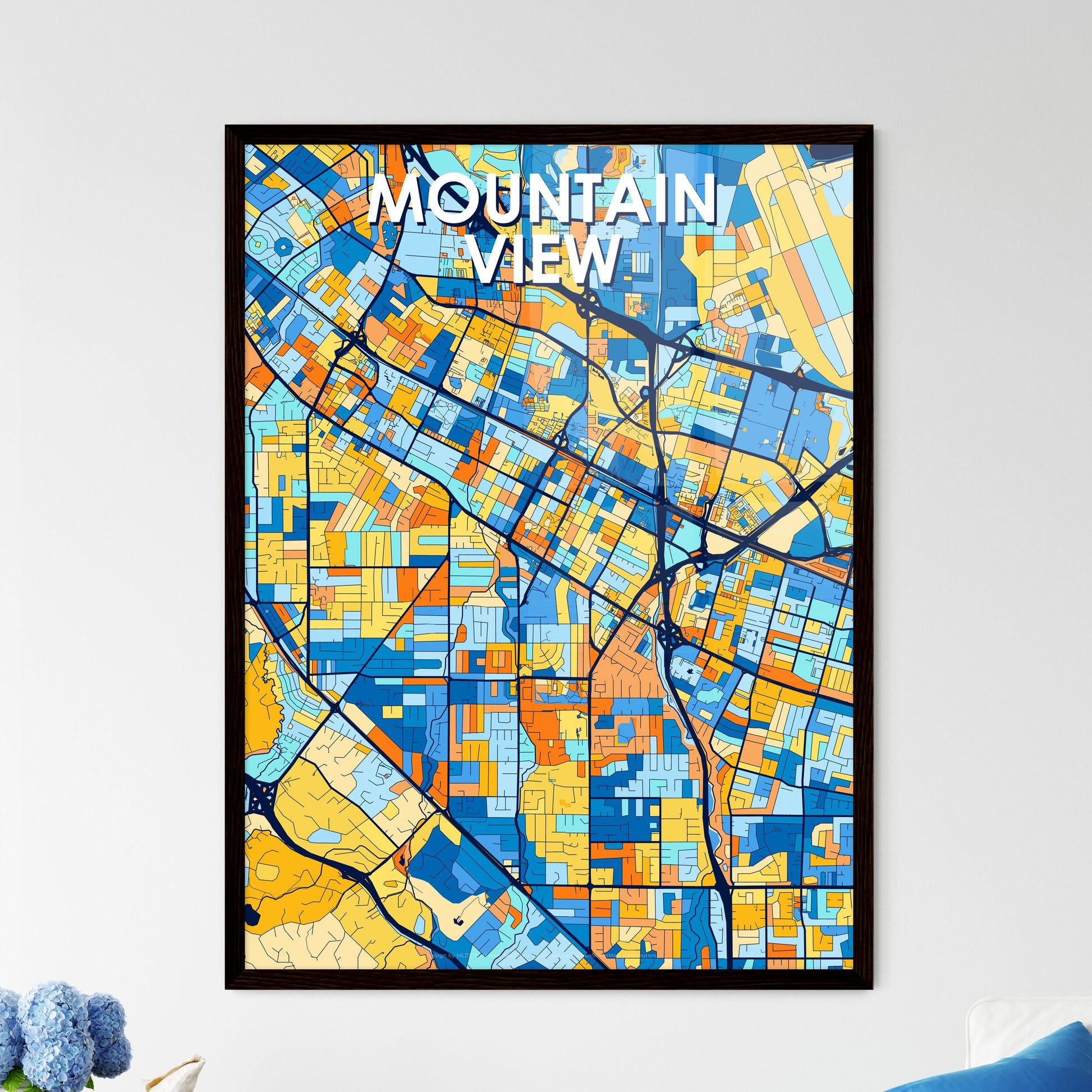 MOUNTAIN VIEW CALIFORNIA Vibrant Colorful Art Map Poster Blue Orange