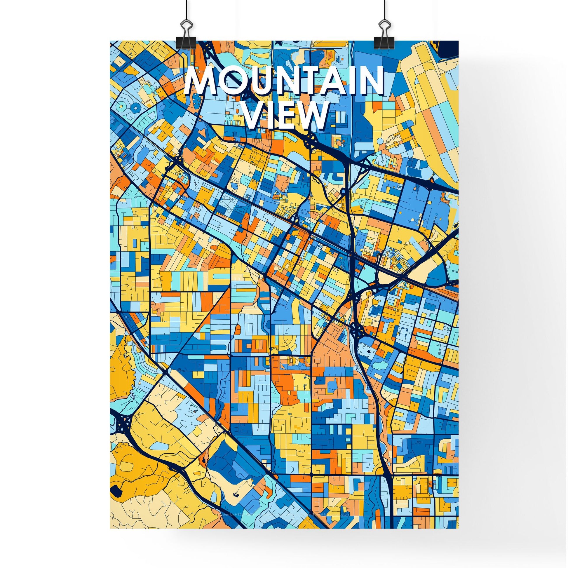 MOUNTAIN VIEW CALIFORNIA Vibrant Colorful Art Map Poster Blue Orange