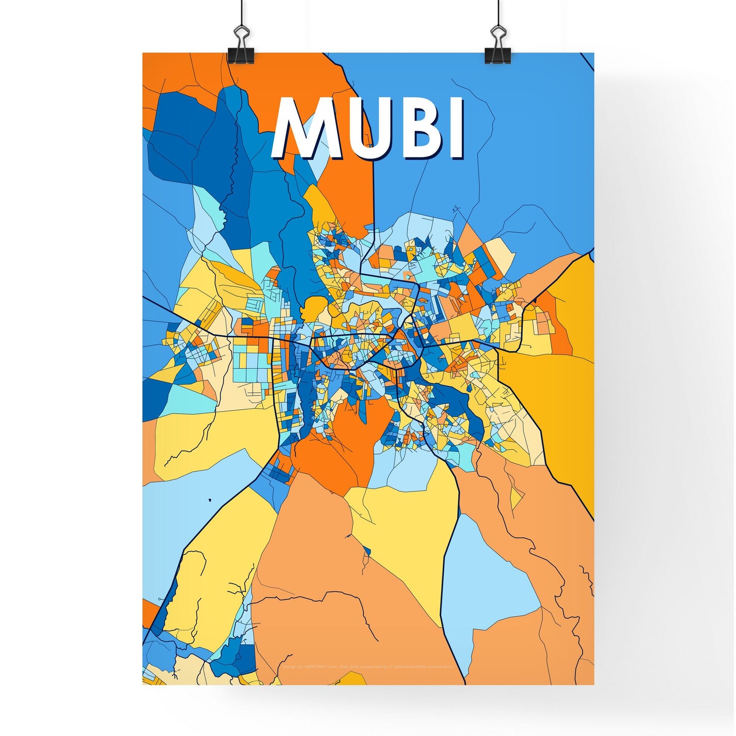 MUBI NIGERIA Vibrant Colorful Art Map Poster Blue Orange