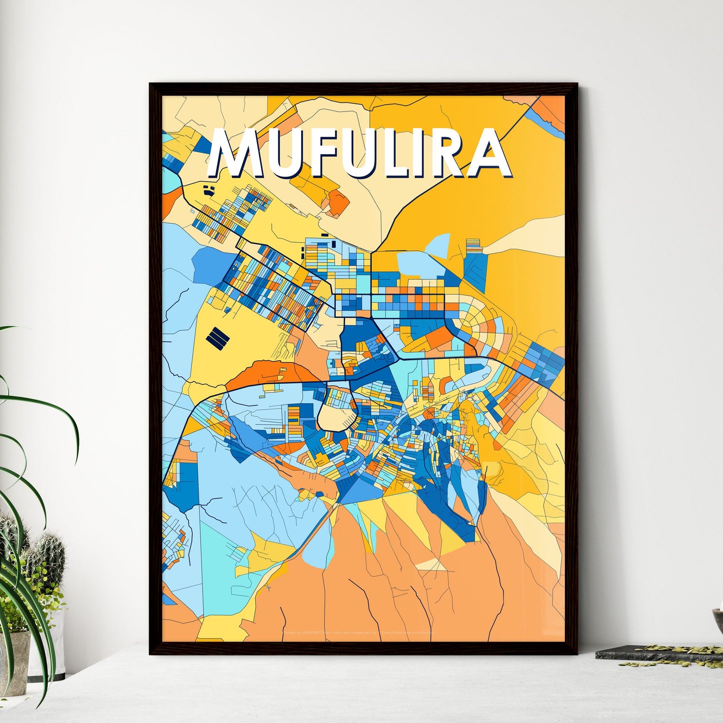 MUFULIRA ZAMBIA Vibrant Colorful Art Map Poster Blue Orange