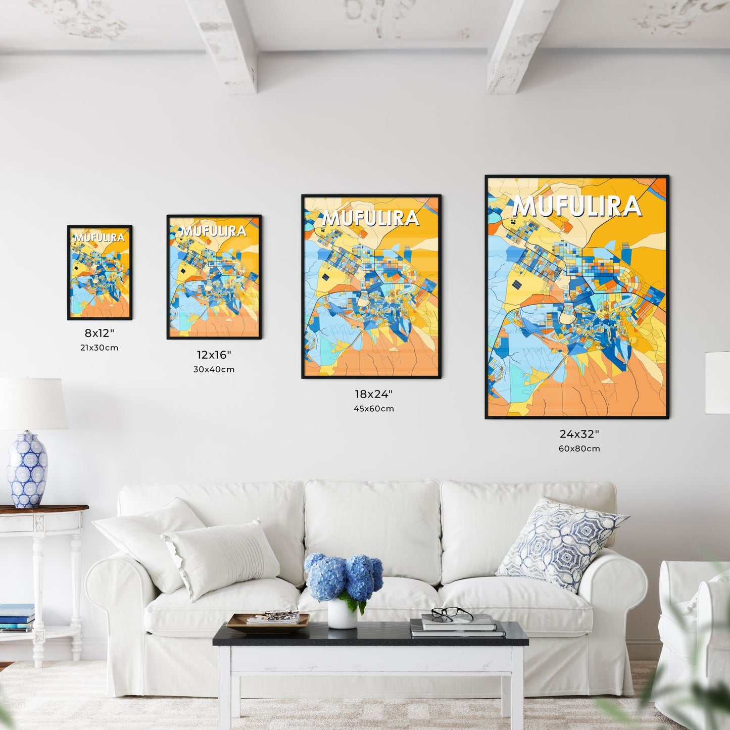 MUFULIRA ZAMBIA Vibrant Colorful Art Map Poster Blue Orange