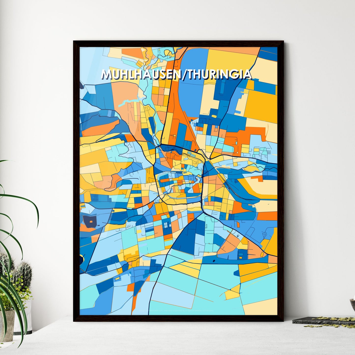 MUHLHAUSEN/THURINGIA GERMANY Vibrant Colorful Art Map Poster Blue Orange