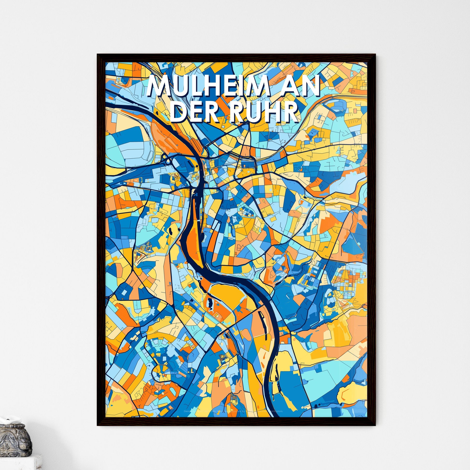 MULHEIM AN DER RUHR GERMANY Vibrant Colorful Art Map Poster Blue Orange