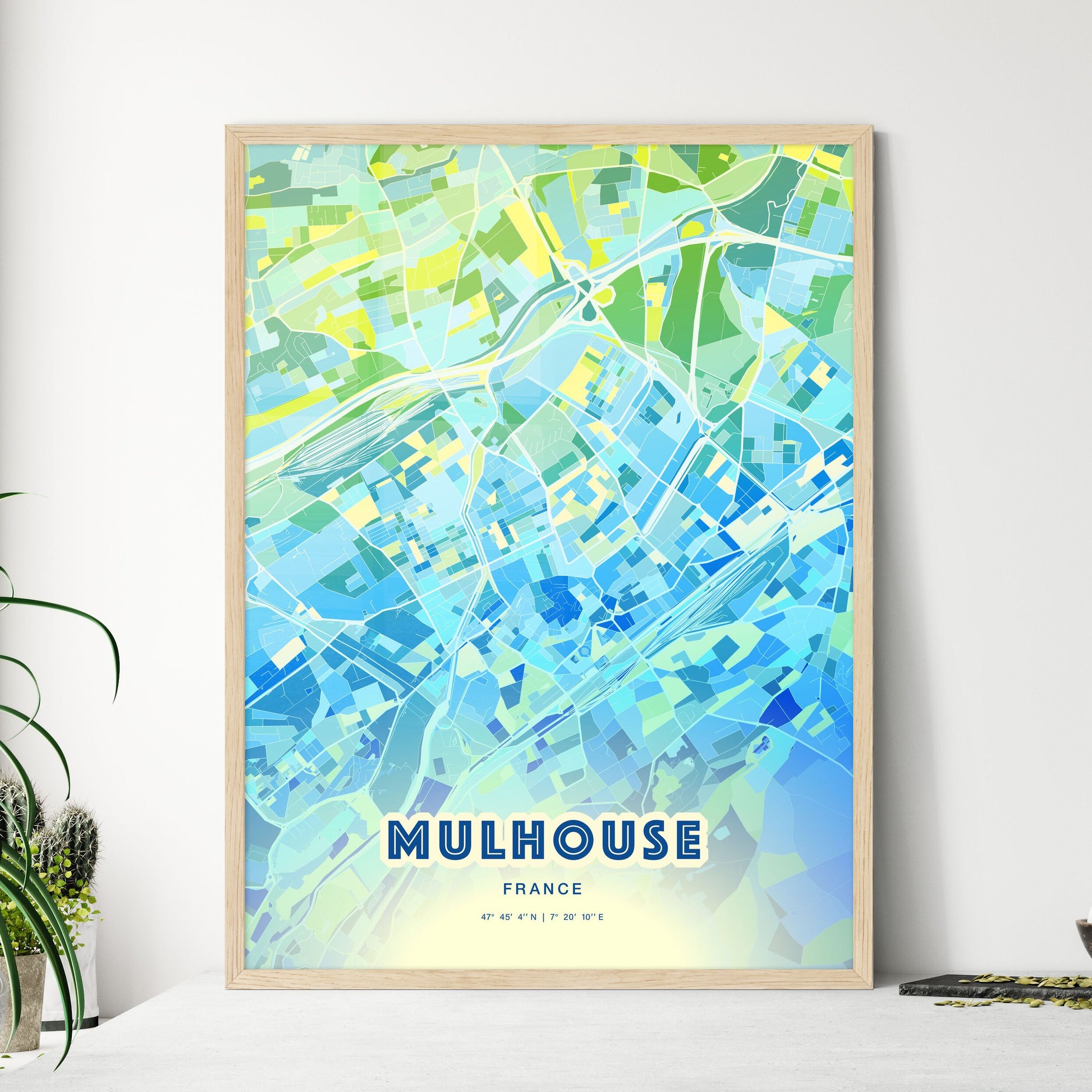 Colorful Mulhouse France Fine Art Map Cool Blue